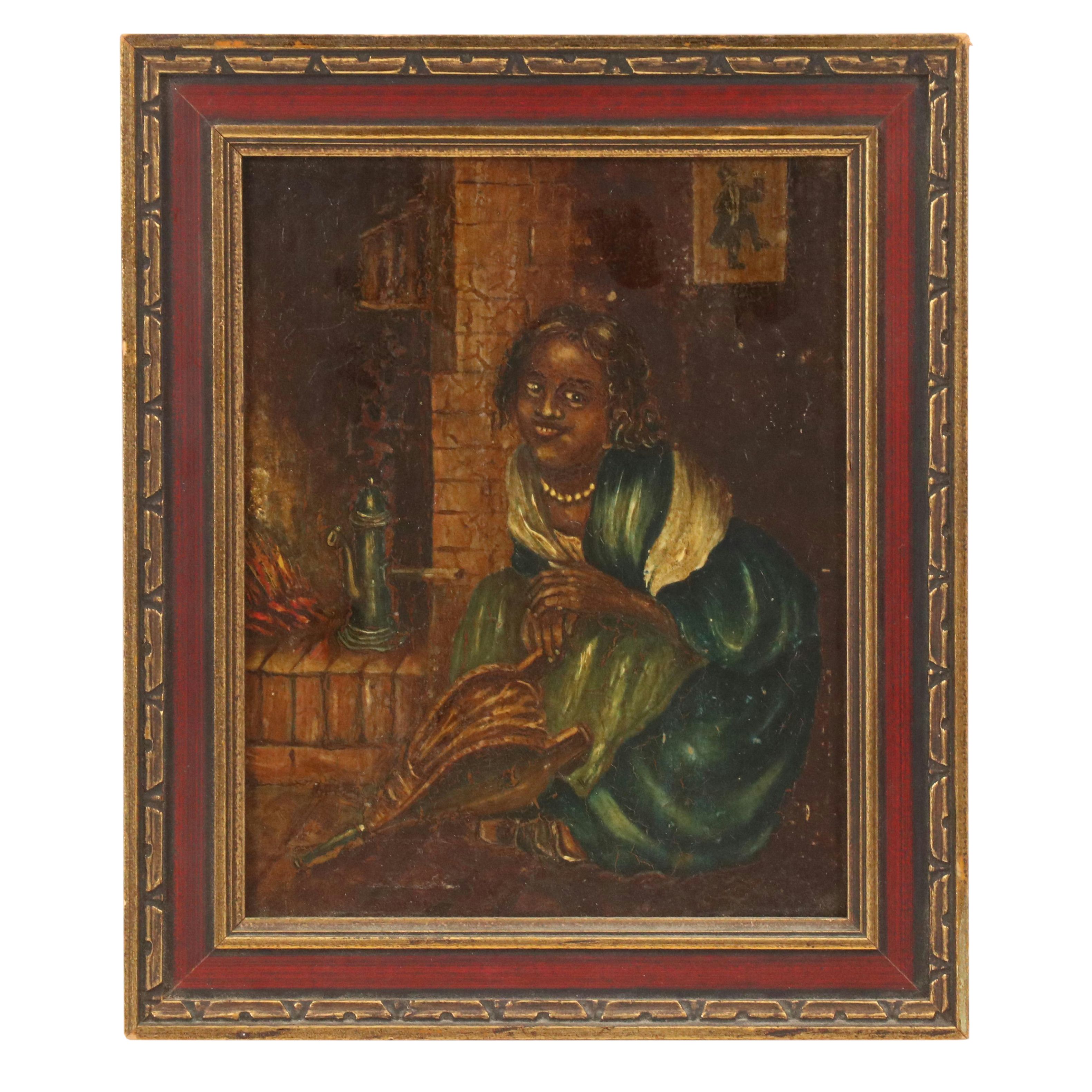 Antique Caricature Oil Portrait of Woman With Bellows "Miss Jim-Ima Crow"