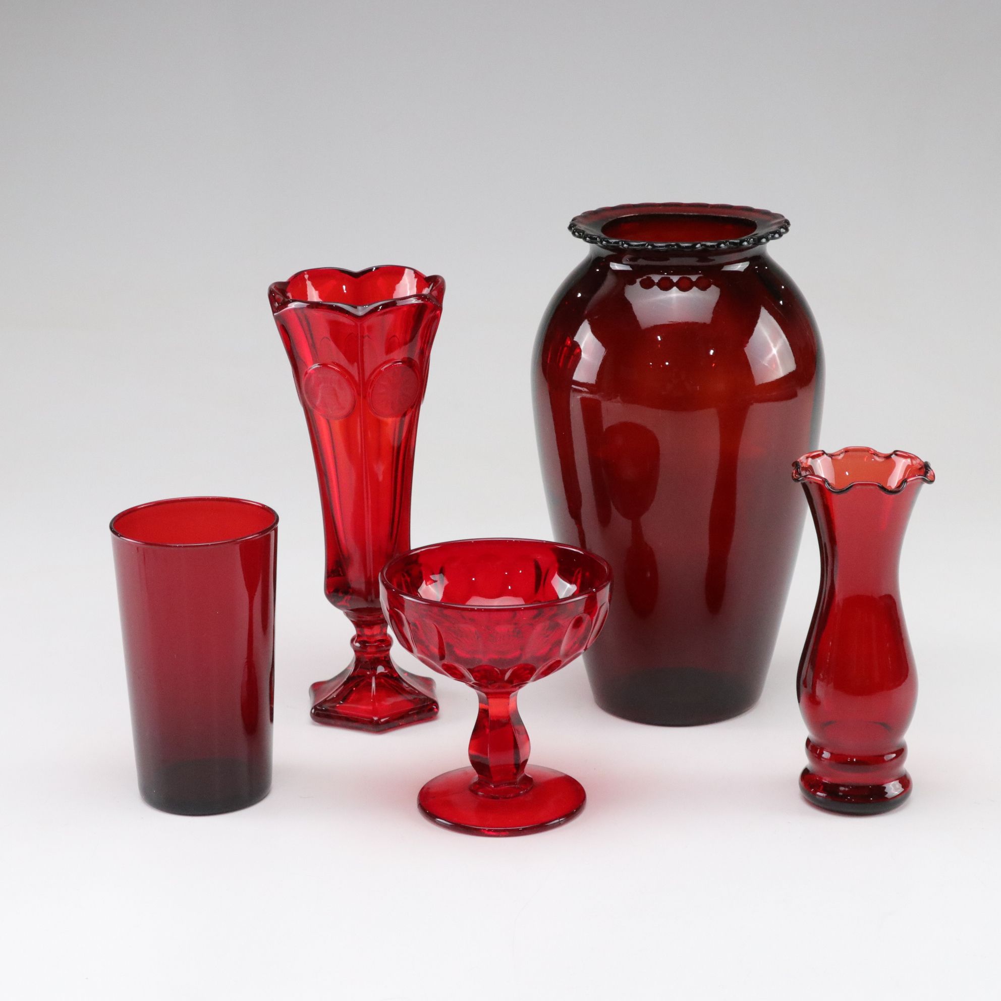 Ruby Red Glass with Fostoria "Coin" Vase