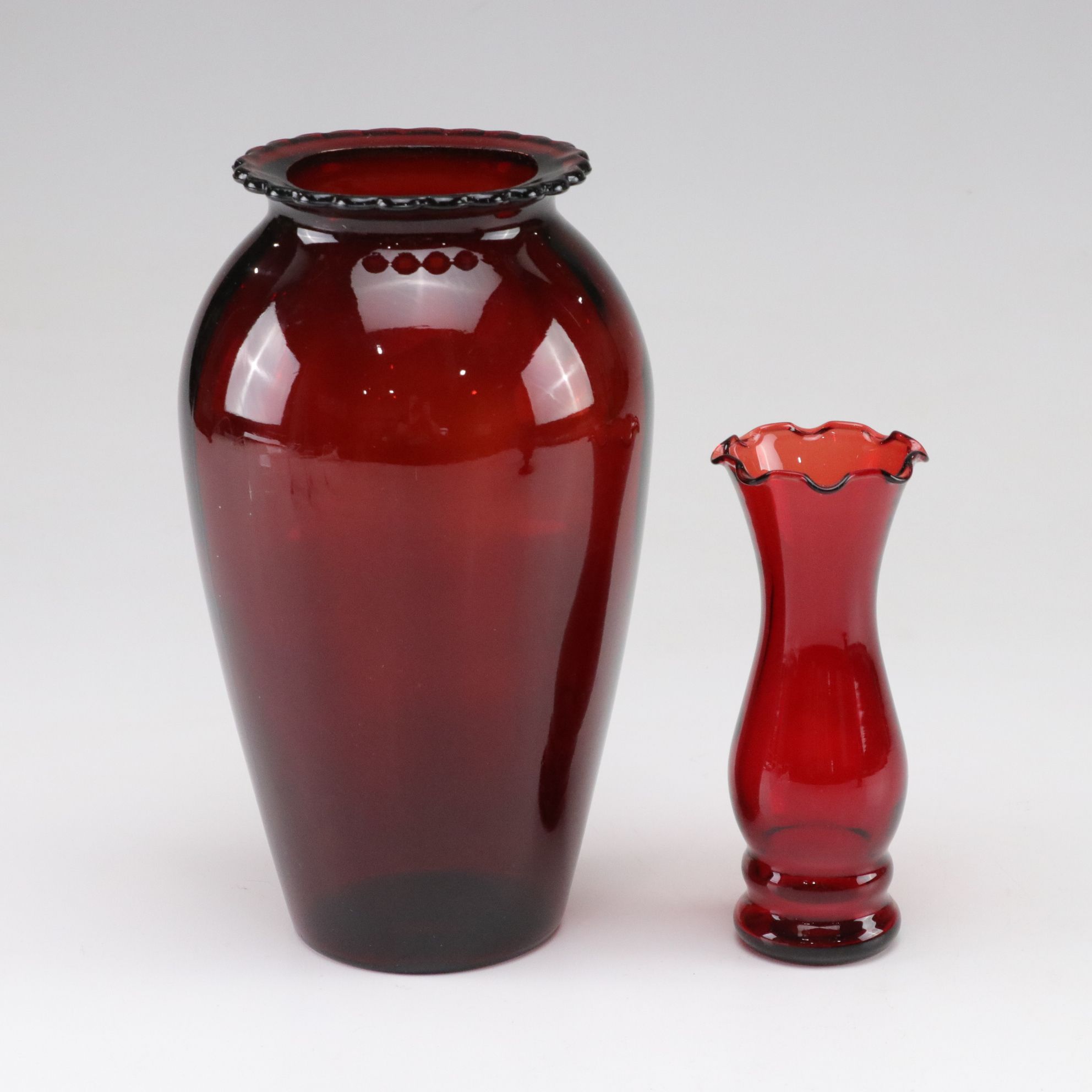 Ruby Red Glass with Fostoria "Coin" Vase