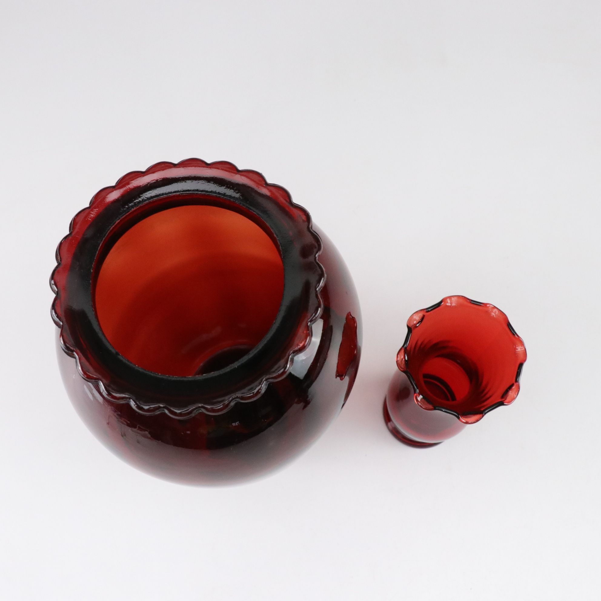 Ruby Red Glass with Fostoria "Coin" Vase