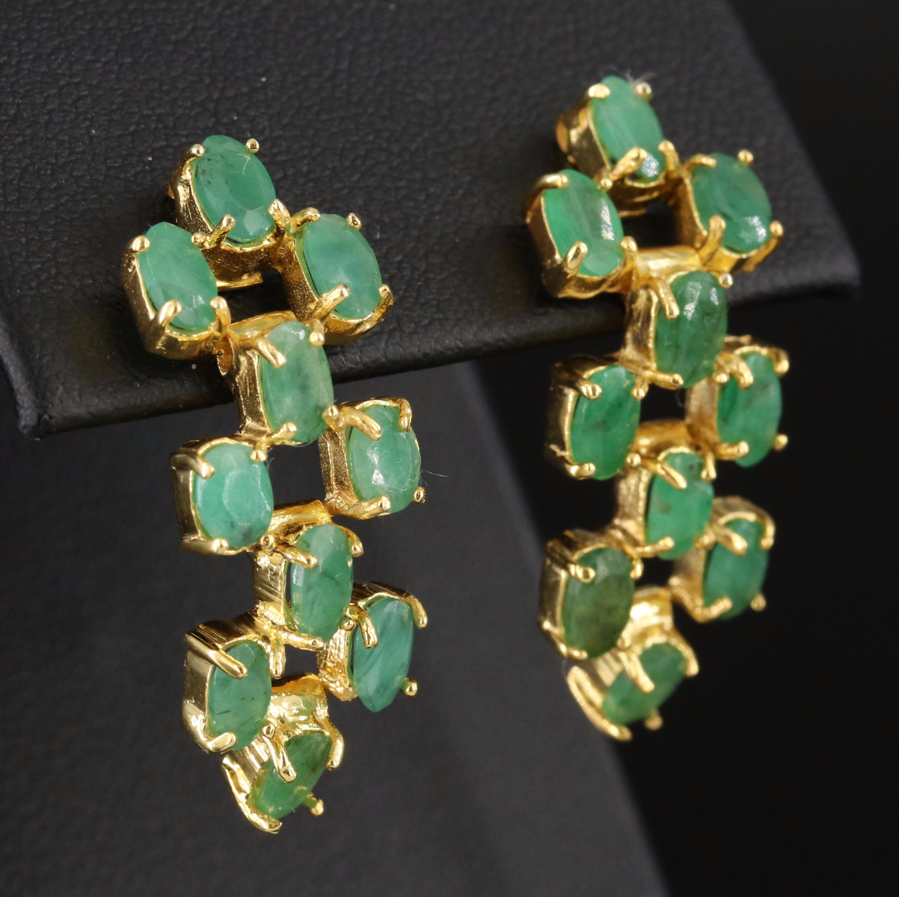 Sterling Emerald Drop Earrings