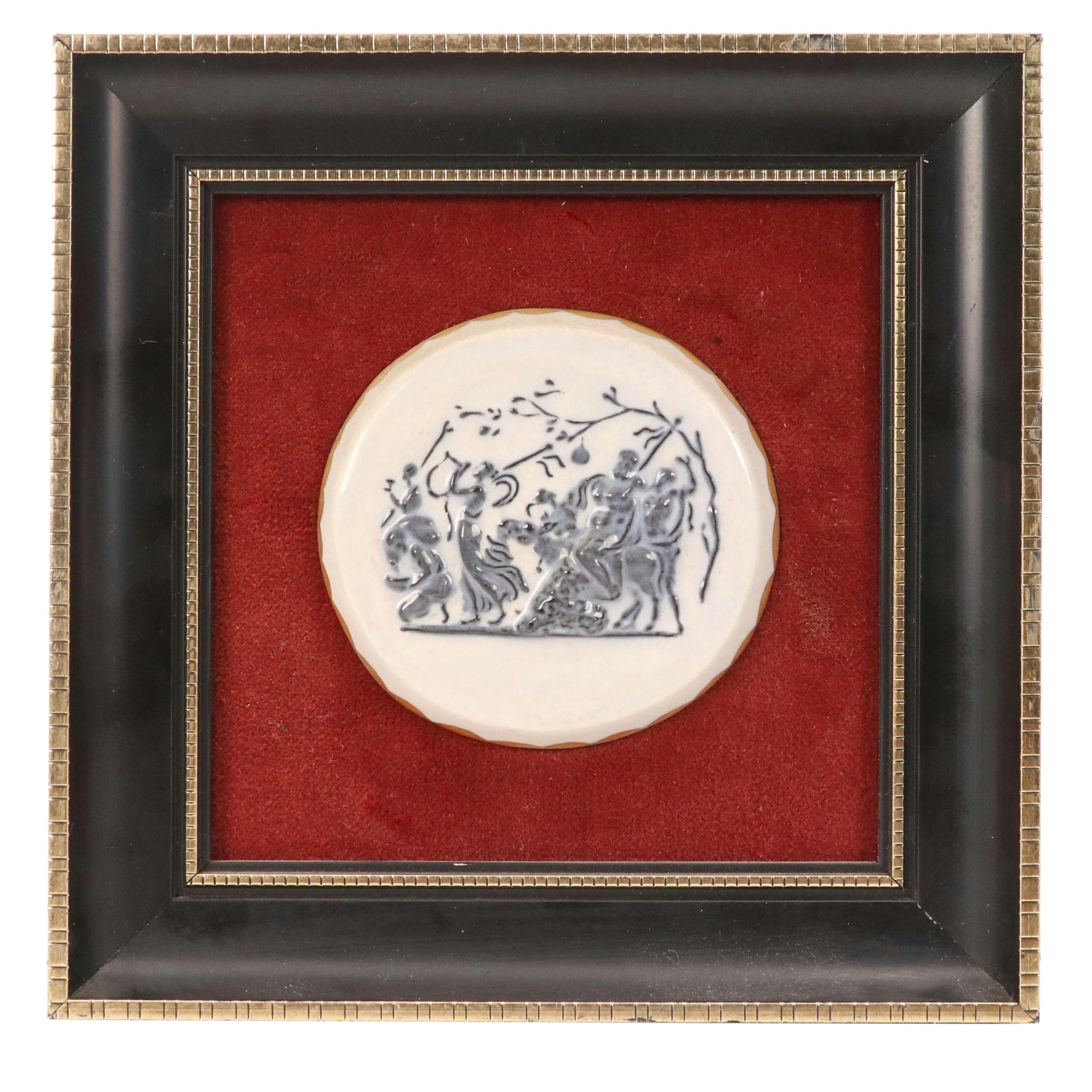 L. Bruckner Blue-and-White Ceramic Bas-Relief Medallion