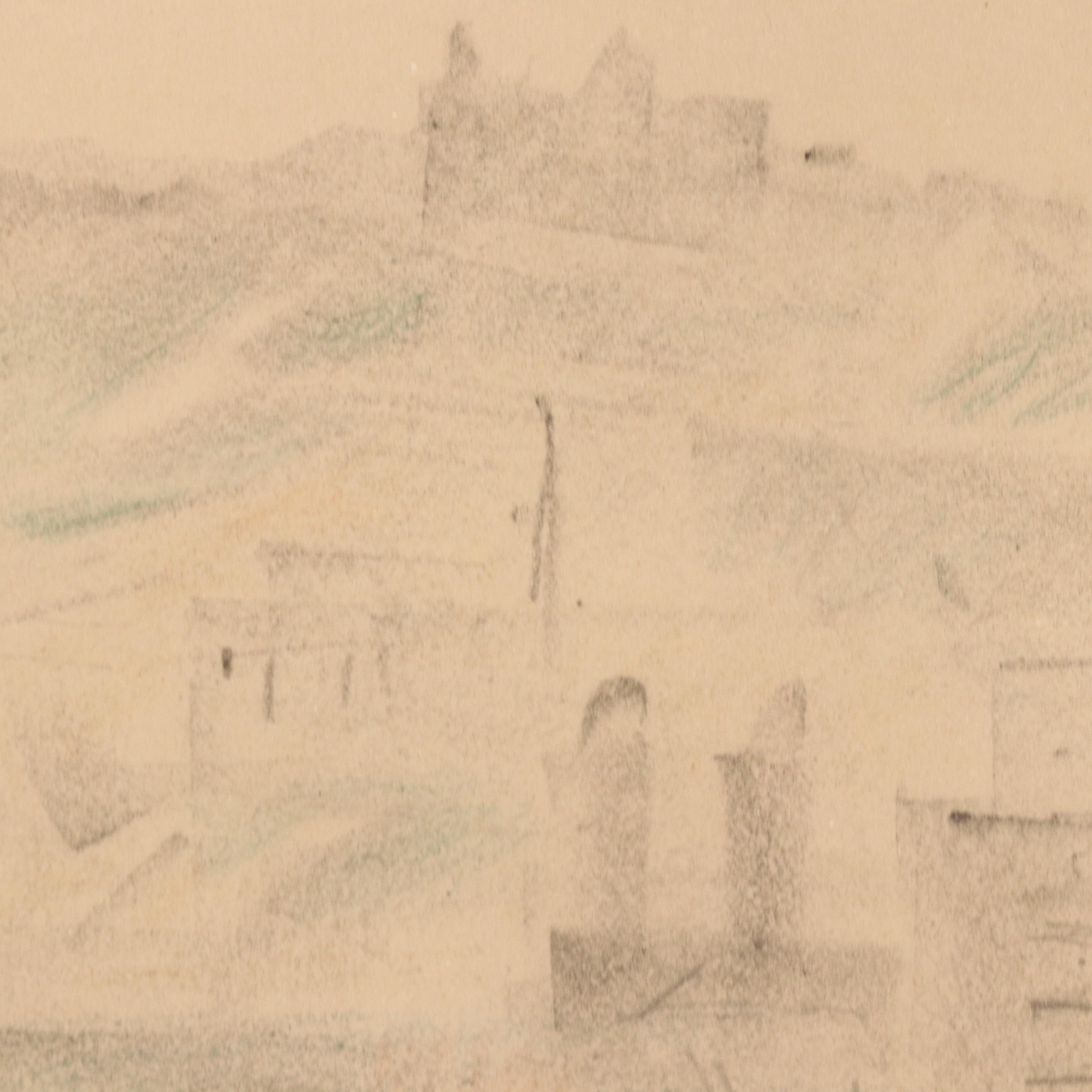 Samuel Rosenberg Cityscape Graphite Drawing of River Scene, 1950