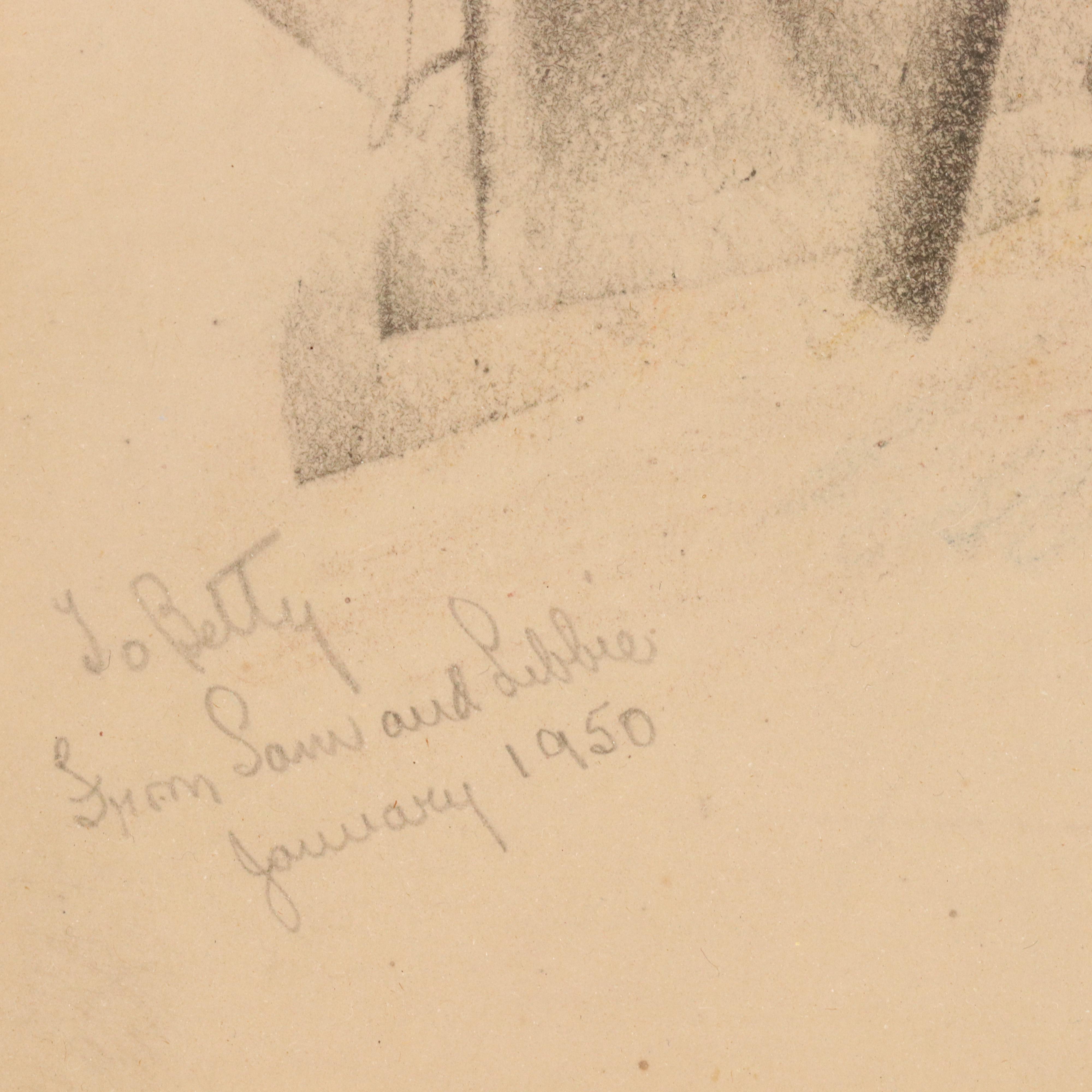 Samuel Rosenberg Cityscape Graphite Drawing of River Scene, 1950