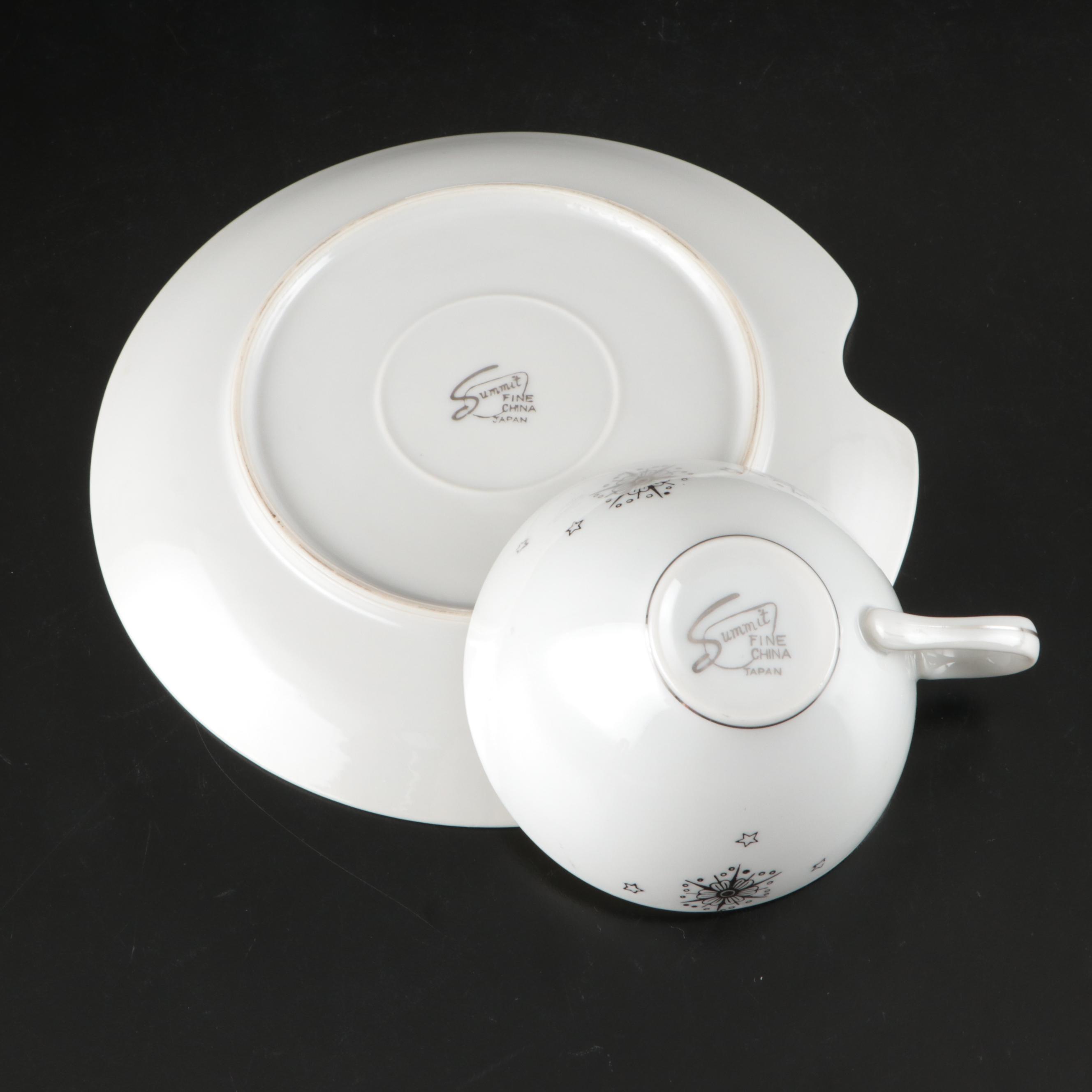 Summit "Stardust" Fine China Teacups and Snack Plates