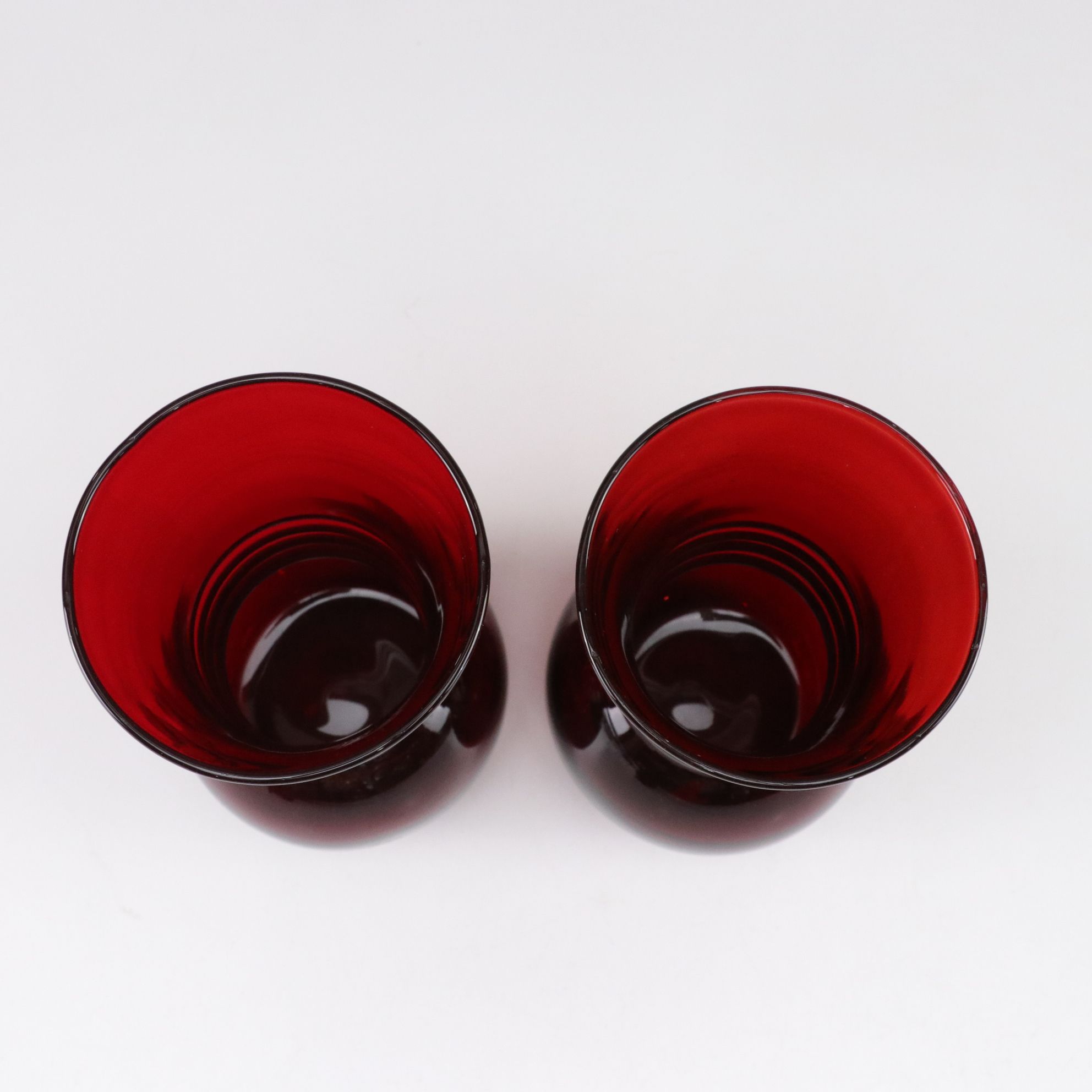 Ruby Red Glass with Anchor Hocking Vases and Three "Windsor" Glasses