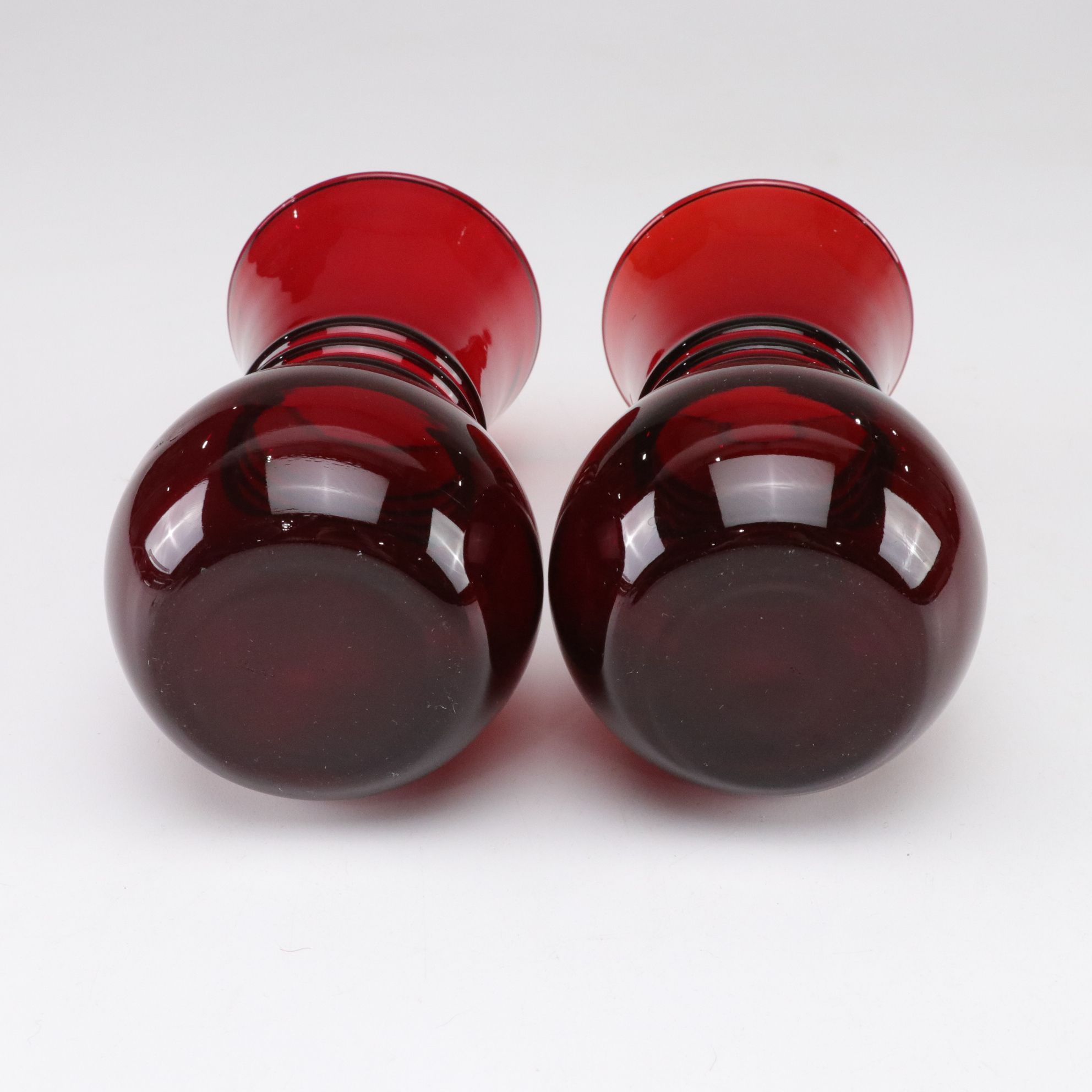 Ruby Red Glass with Anchor Hocking Vases and Three "Windsor" Glasses