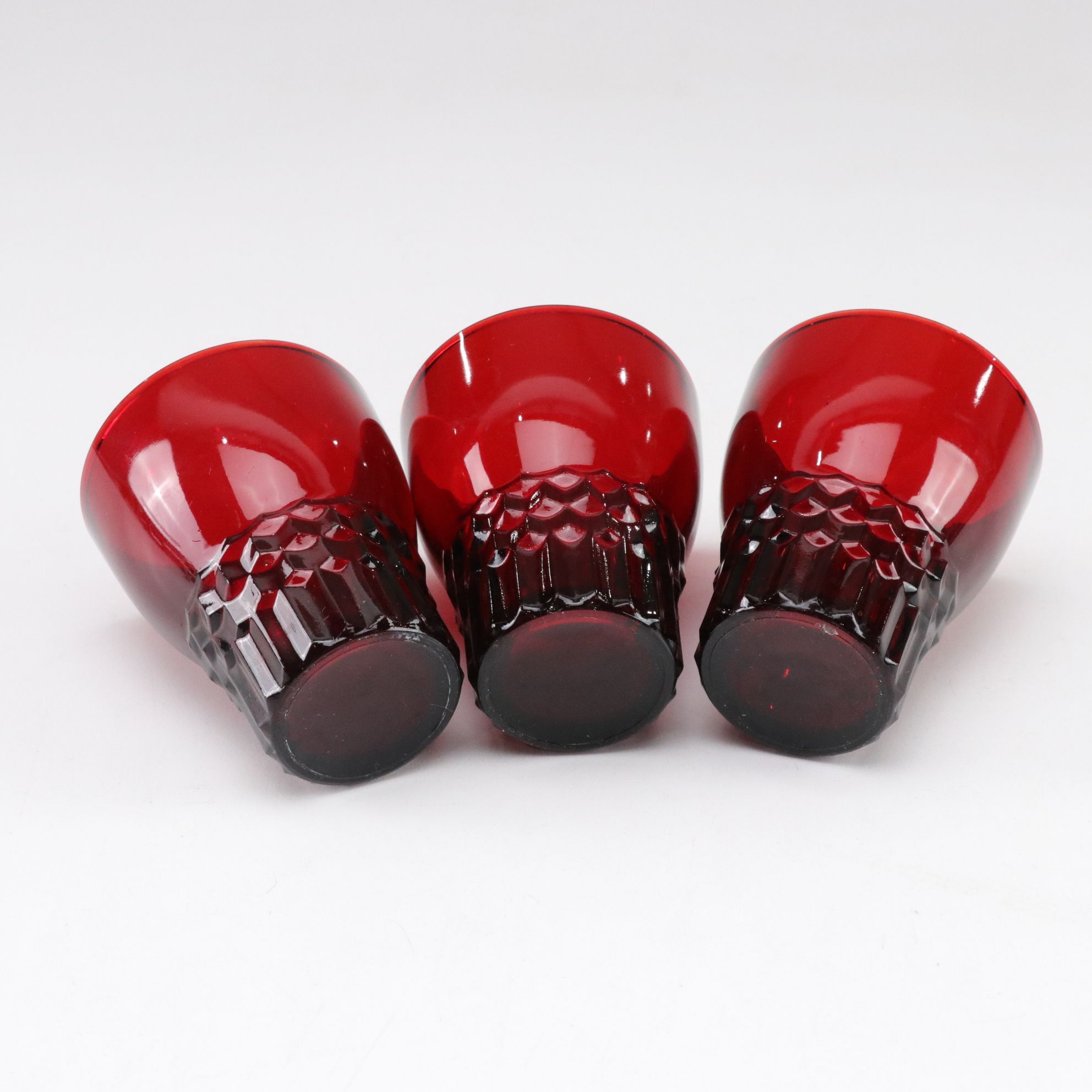 Ruby Red Glass with Anchor Hocking Vases and Three "Windsor" Glasses