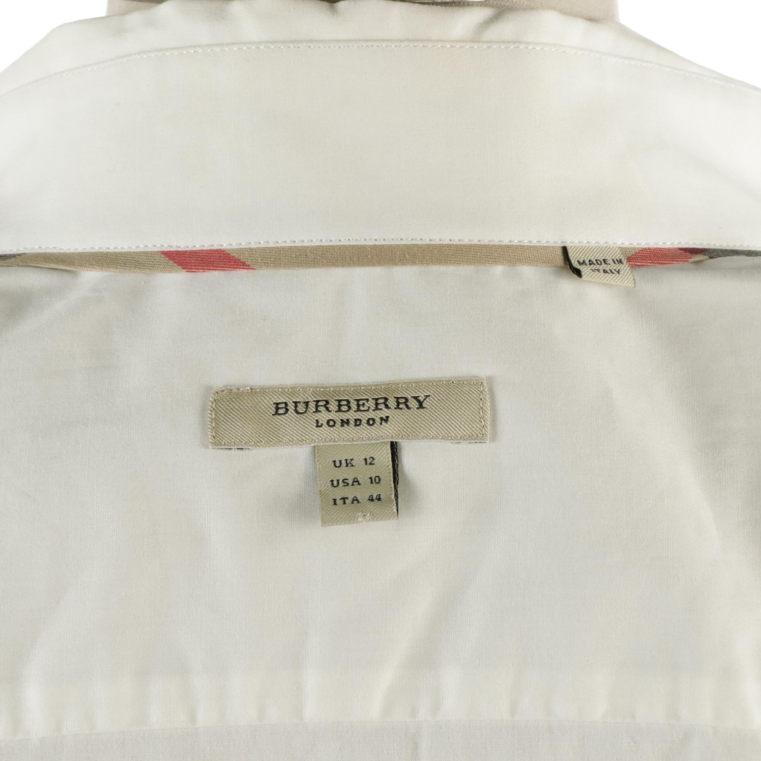 Burberry Lace Ruffle-Front Blouse in White Stretch Cotton, With Tag