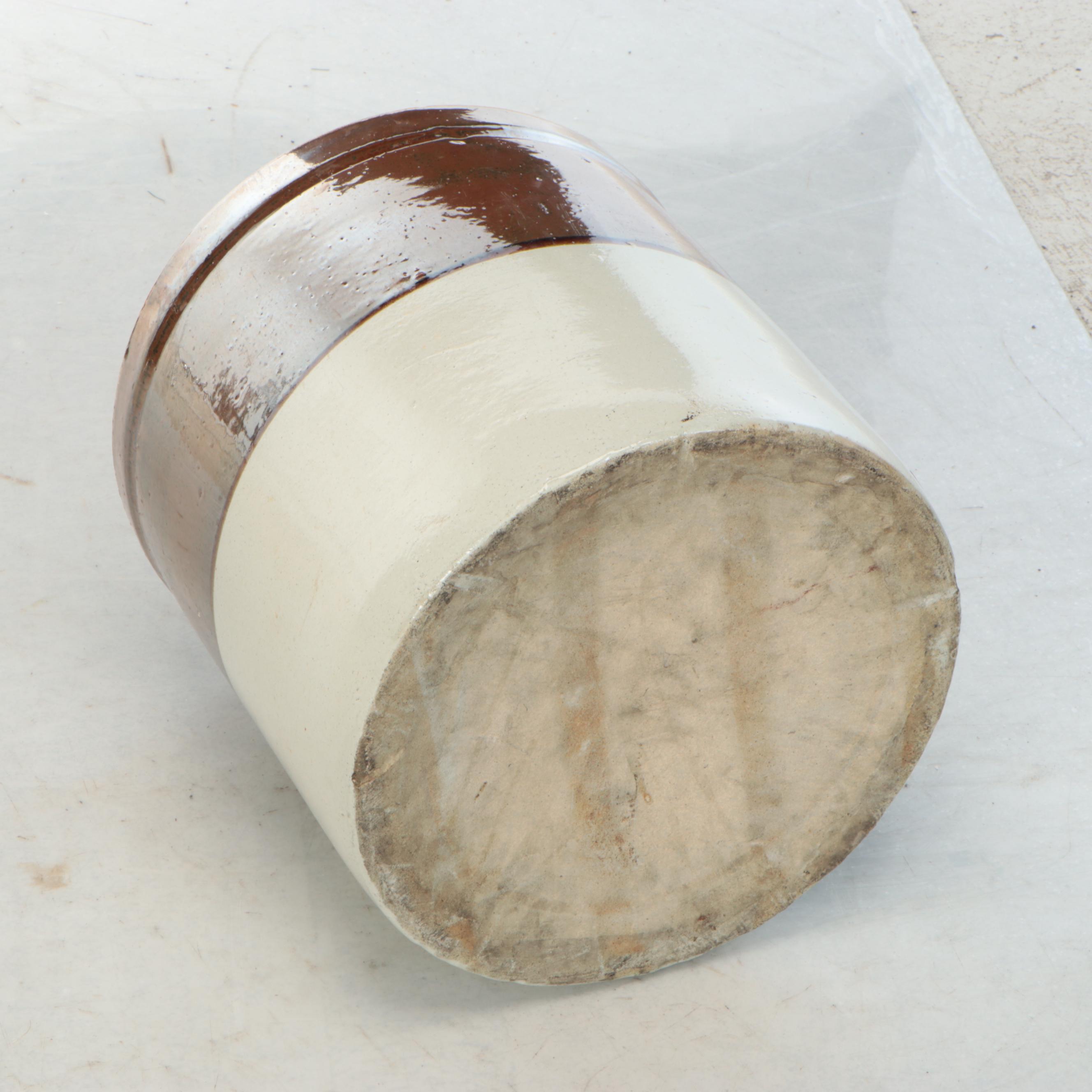 American Two-Tone Stoneware Crock with Wooden Lid, Early to Mid-20th Century