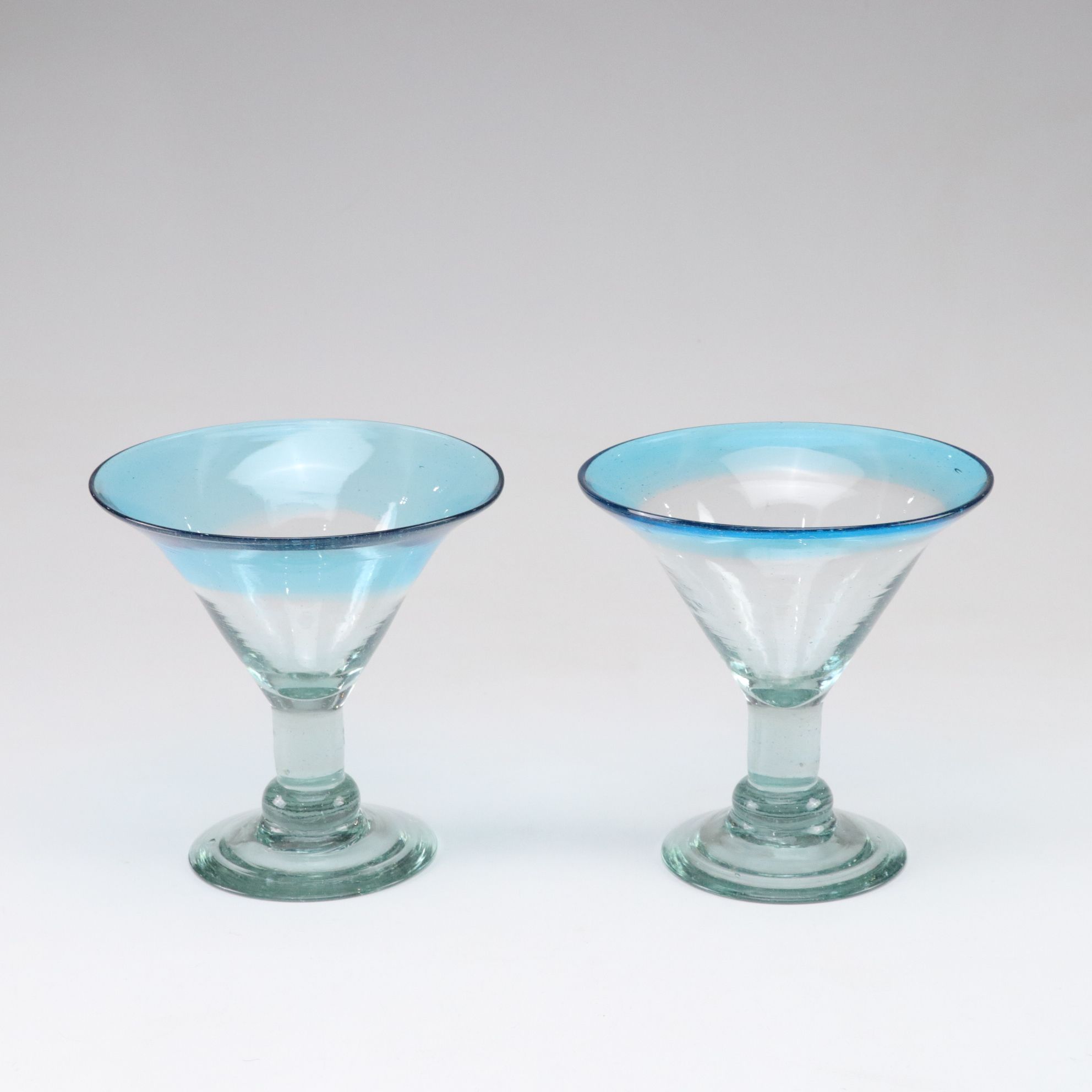 Cerulean Rim Margarita Glasses and Centerpiece Bowl with Swirl Glass Coasters