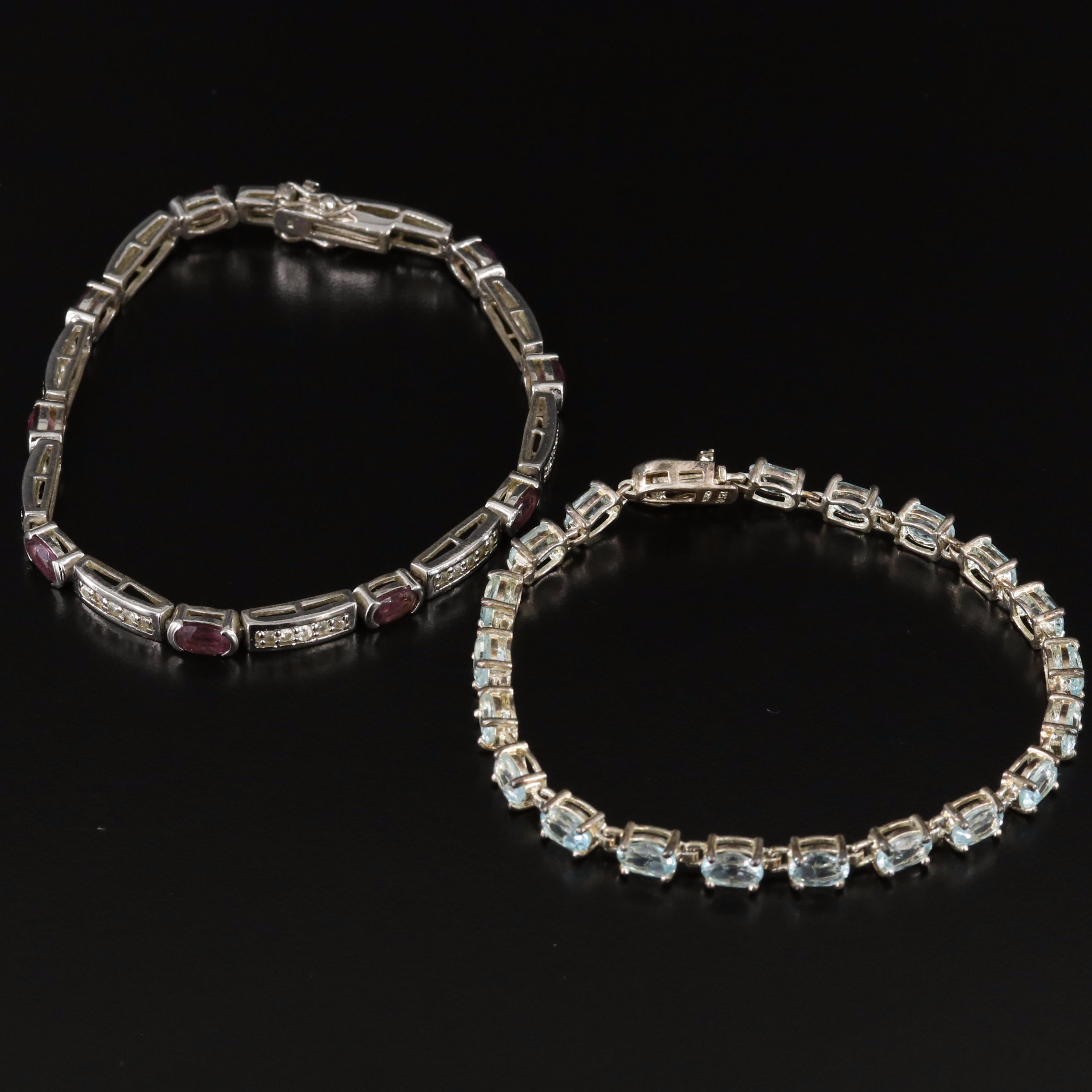 Sterling Topaz, CZ and Glass Bracelets