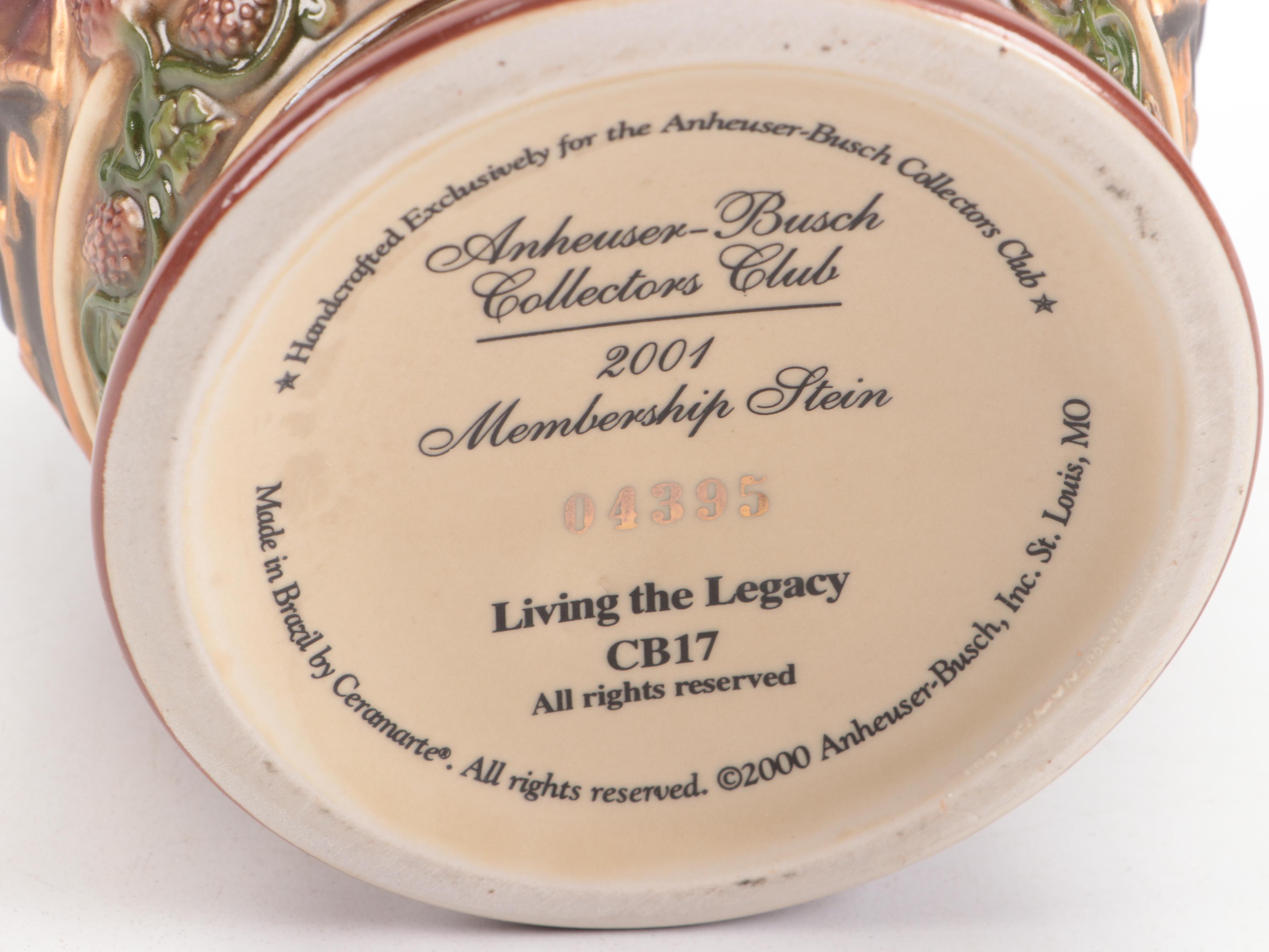 Ceramarte for Anheuser-Busch Collectors Club Membership Steins, 2000–2002