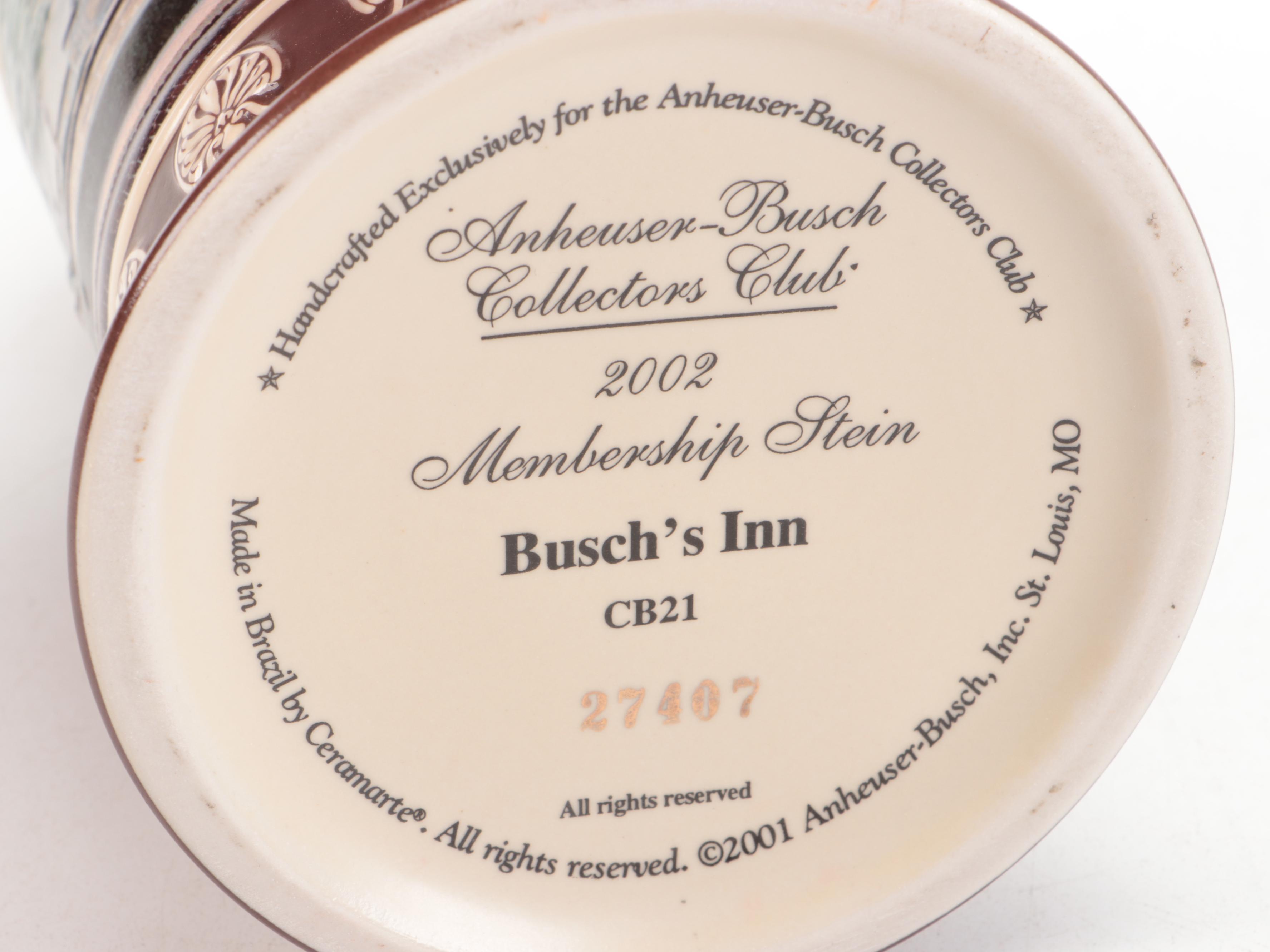 Ceramarte for Anheuser-Busch Collectors Club Membership Steins, 2000–2002