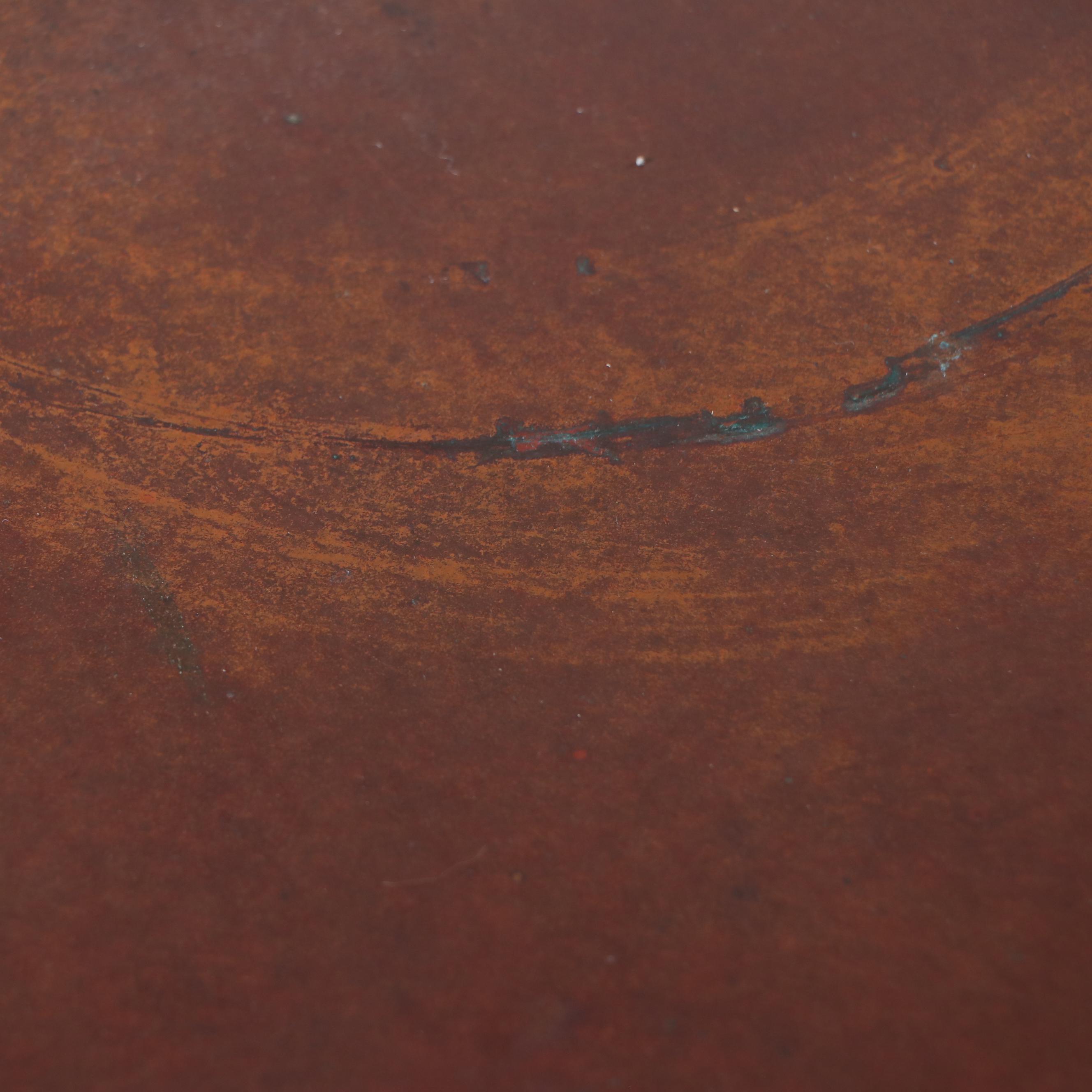 Patinated Copper Top Pedestal Side Table