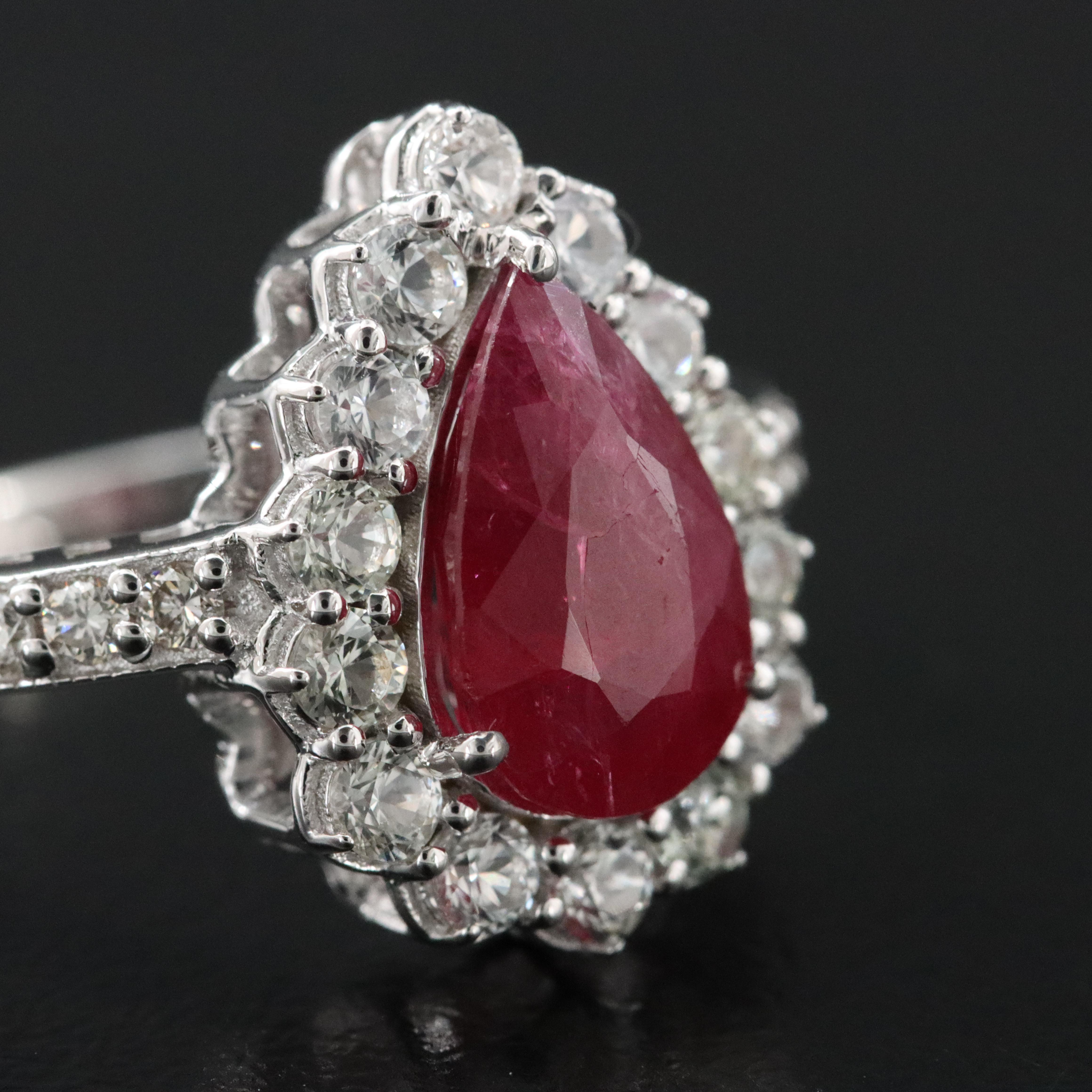 14K 2.58 CT Ruby, White Sapphire, and Diamond Ring with IGI Jewelry Report