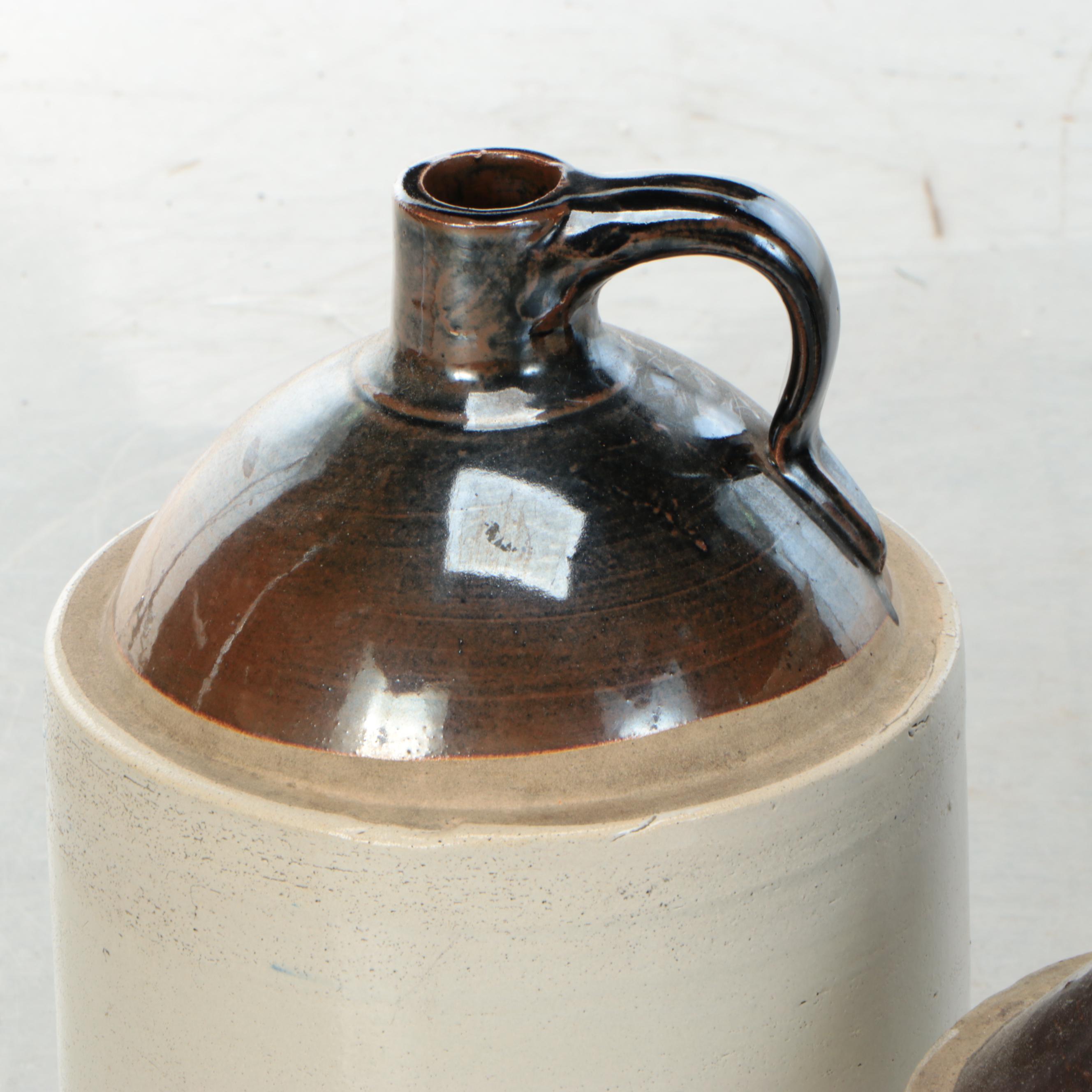 American Two-Tone Stoneware Jugs, Early to Mid-20th Century