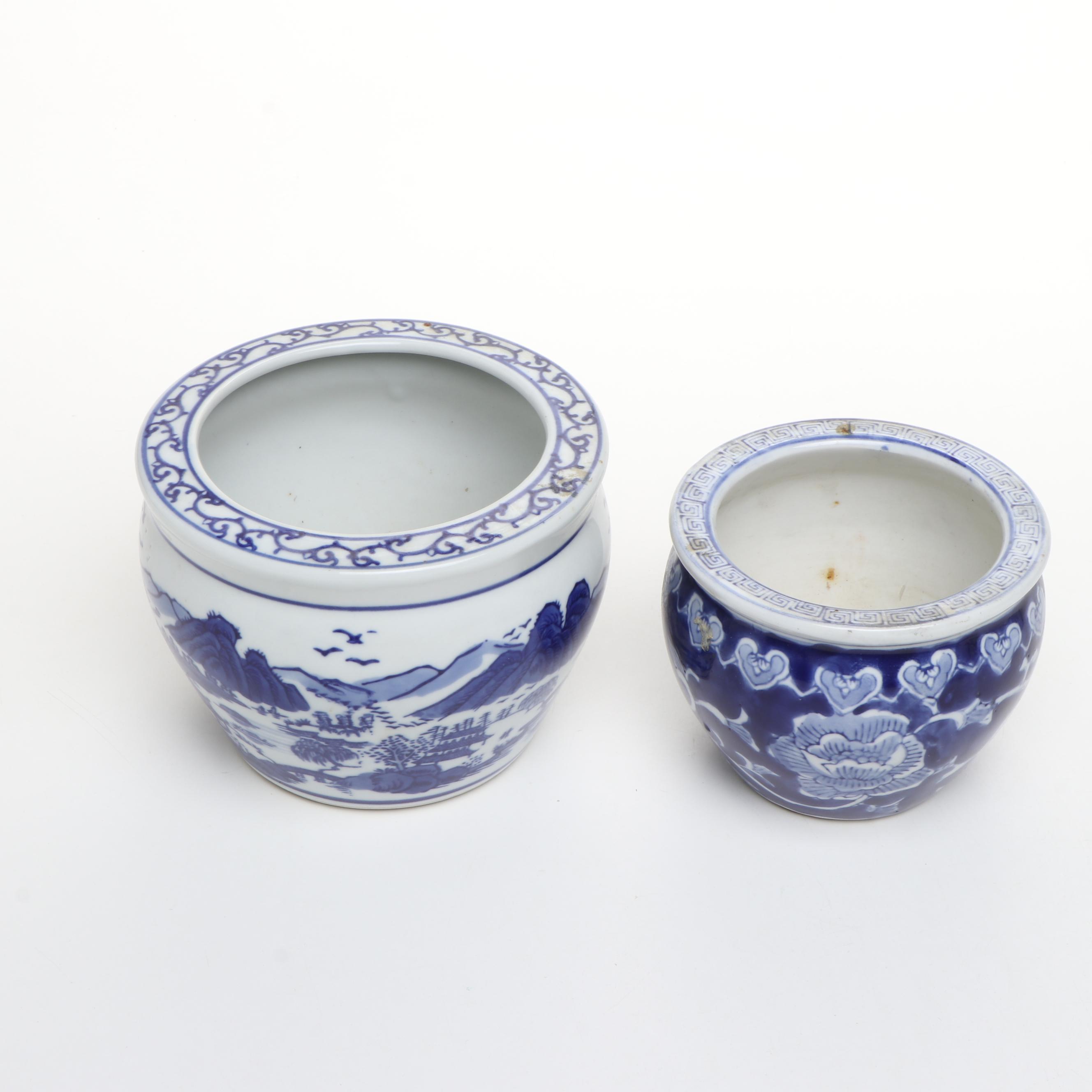 Chinese Blue and White Porcelain Planters with Other Planters and Vases