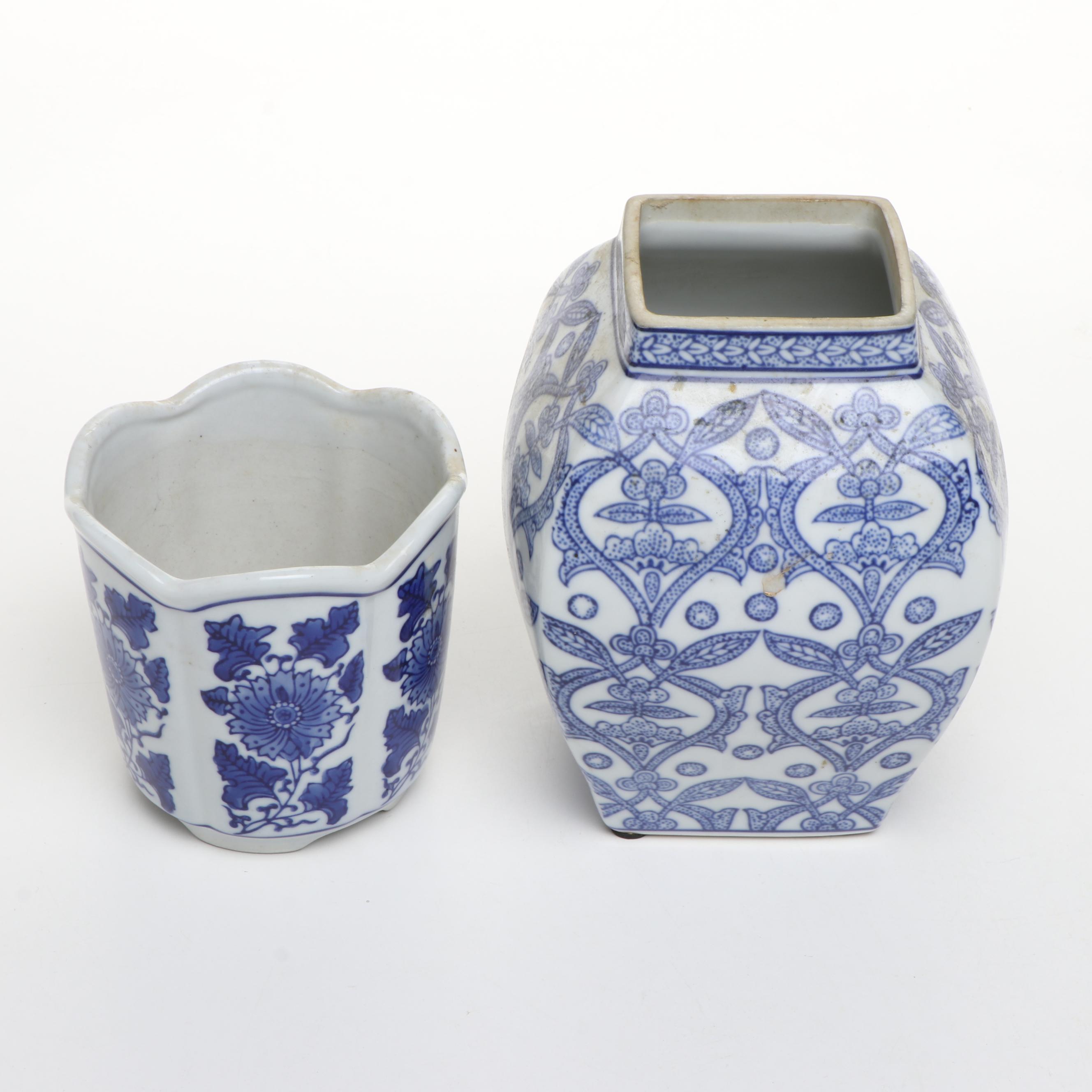 Chinese Blue and White Porcelain Planters with Other Planters and Vases