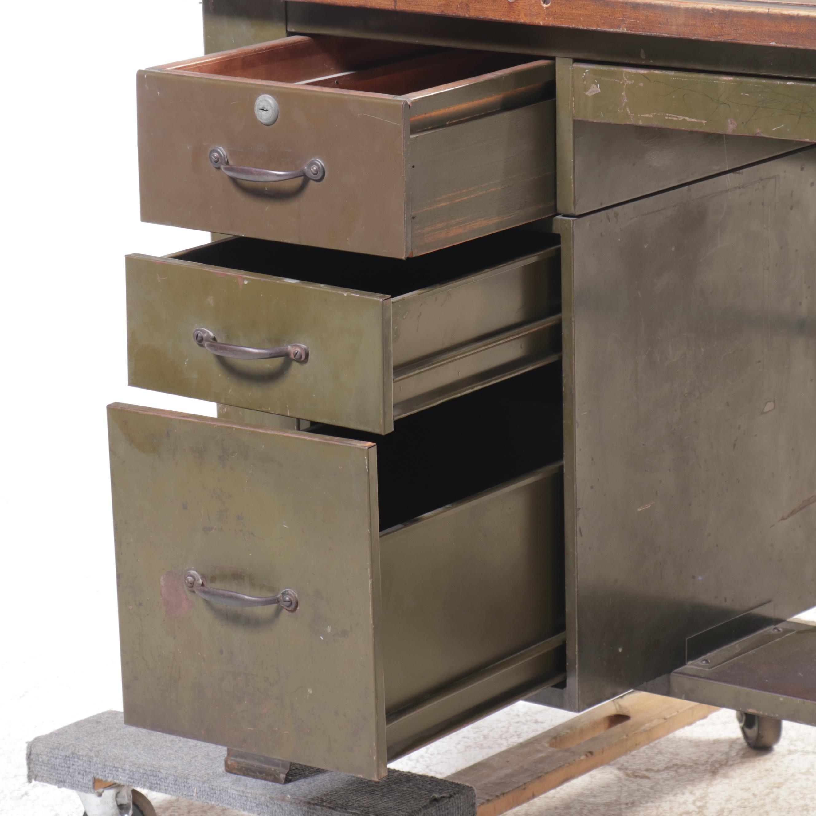 Industrial Drafting Desk with Paper Drawers and Tilting Draft Board, Vintage