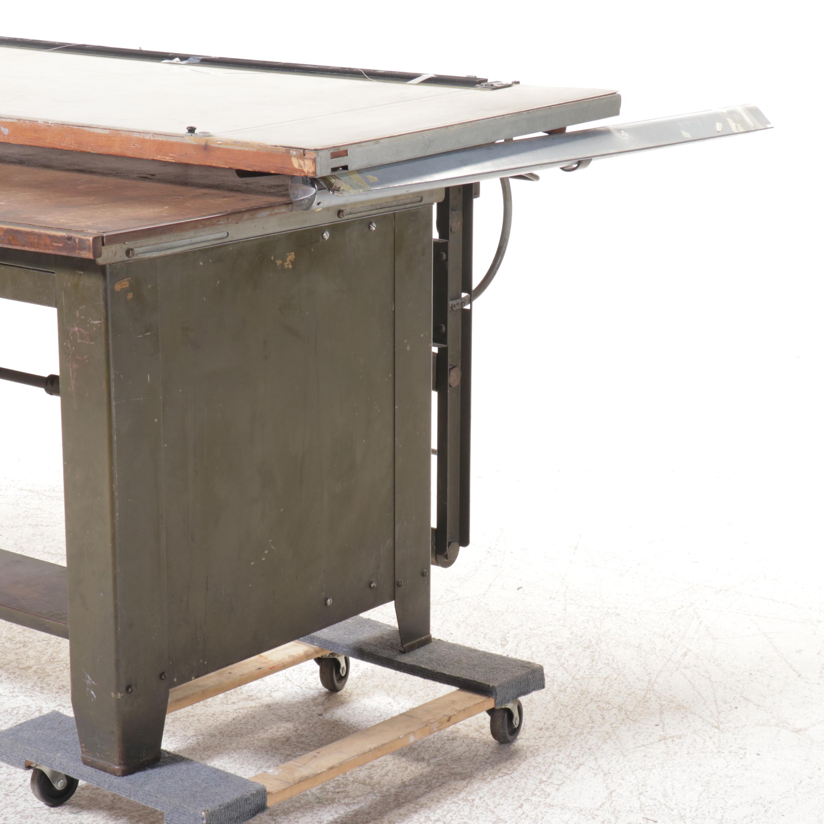 Industrial Drafting Desk with Paper Drawers and Tilting Draft Board, Vintage