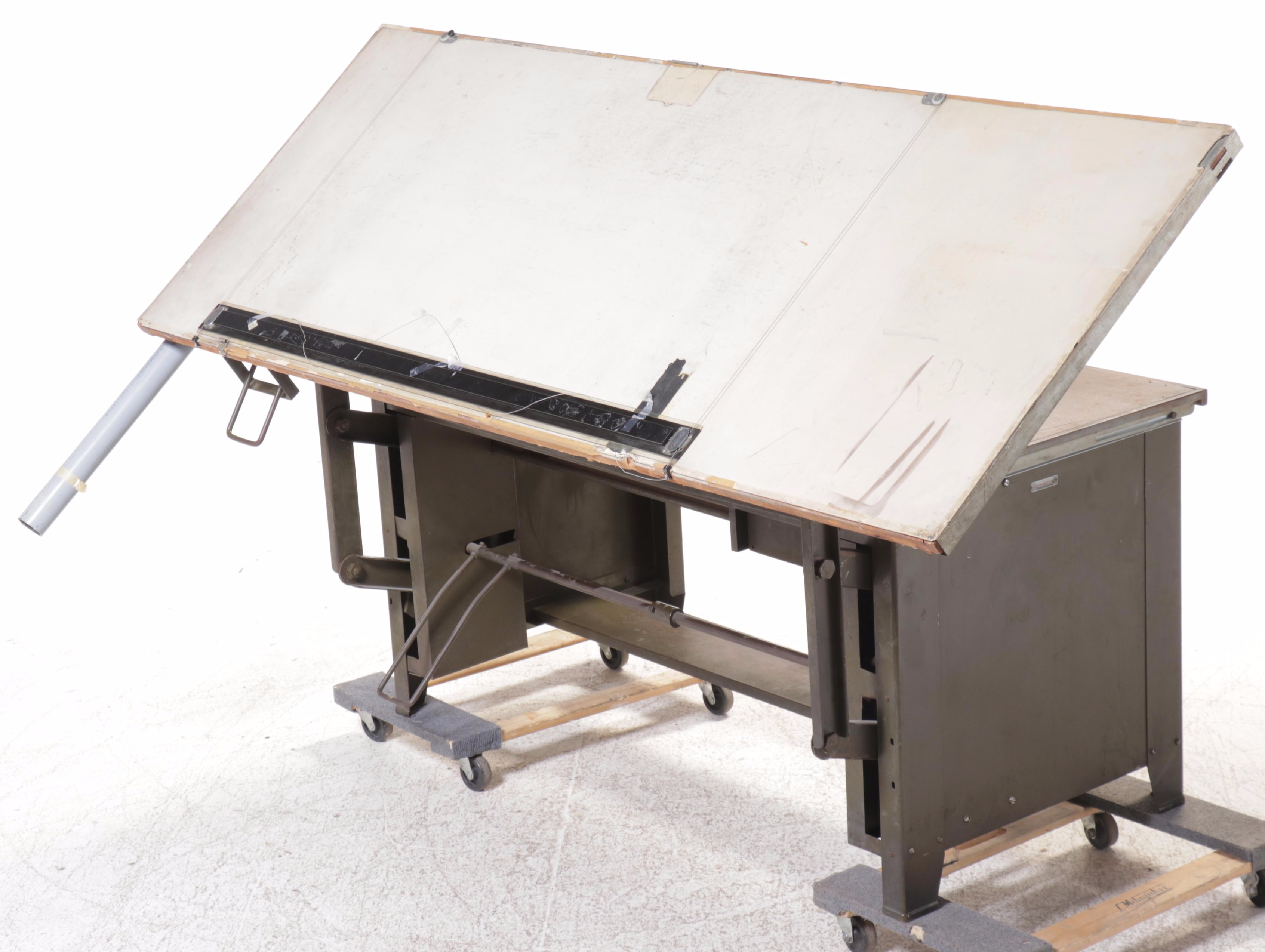 Industrial Drafting Desk with Paper Drawers and Tilting Draft Board, Vintage