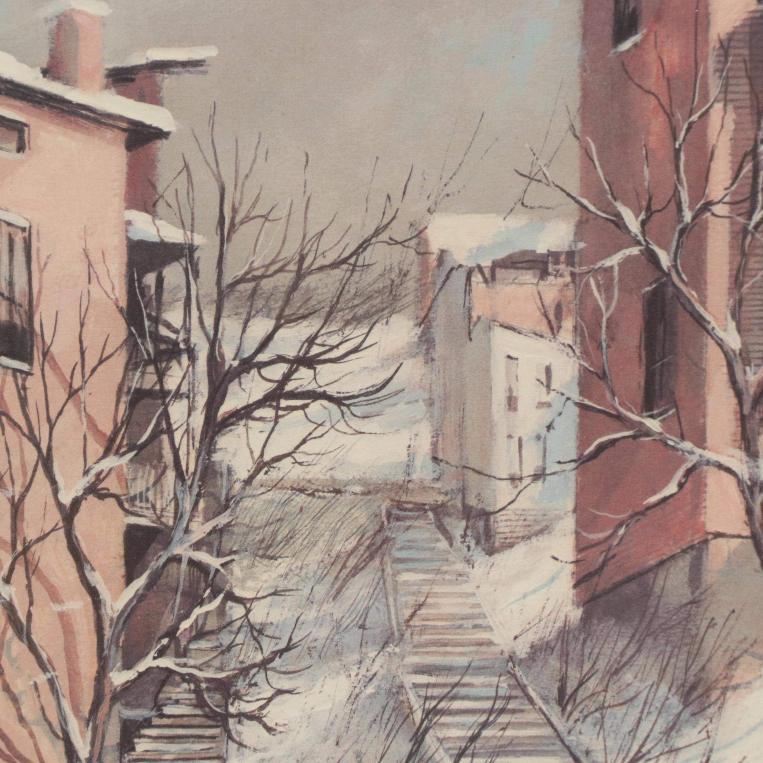Robert Fabe Offset Lithograph "Winter Morning," Late 20th Century