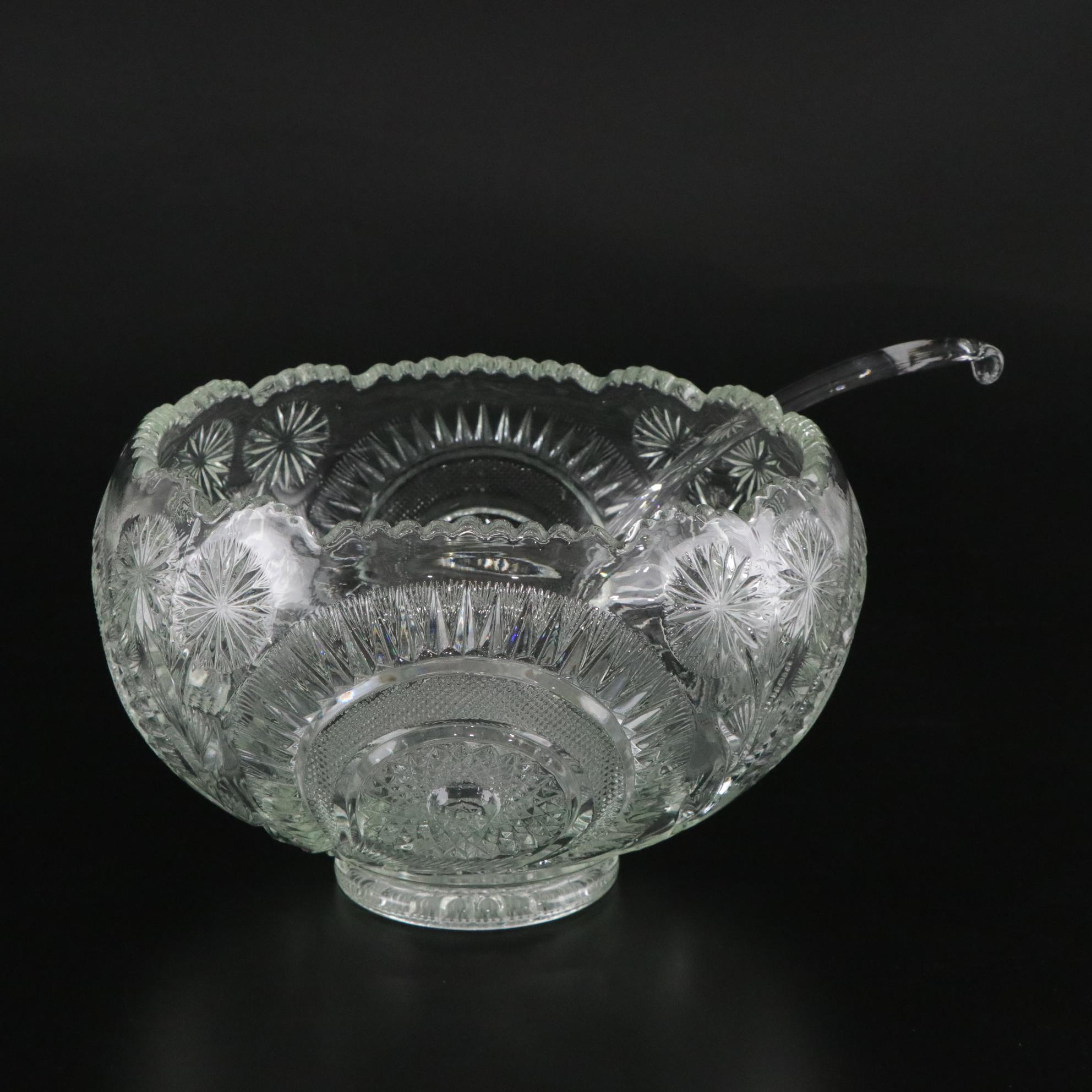 L.E.Smith EAPG "Pinwheel and Stars" Punch Bowl with Cups and Ladle