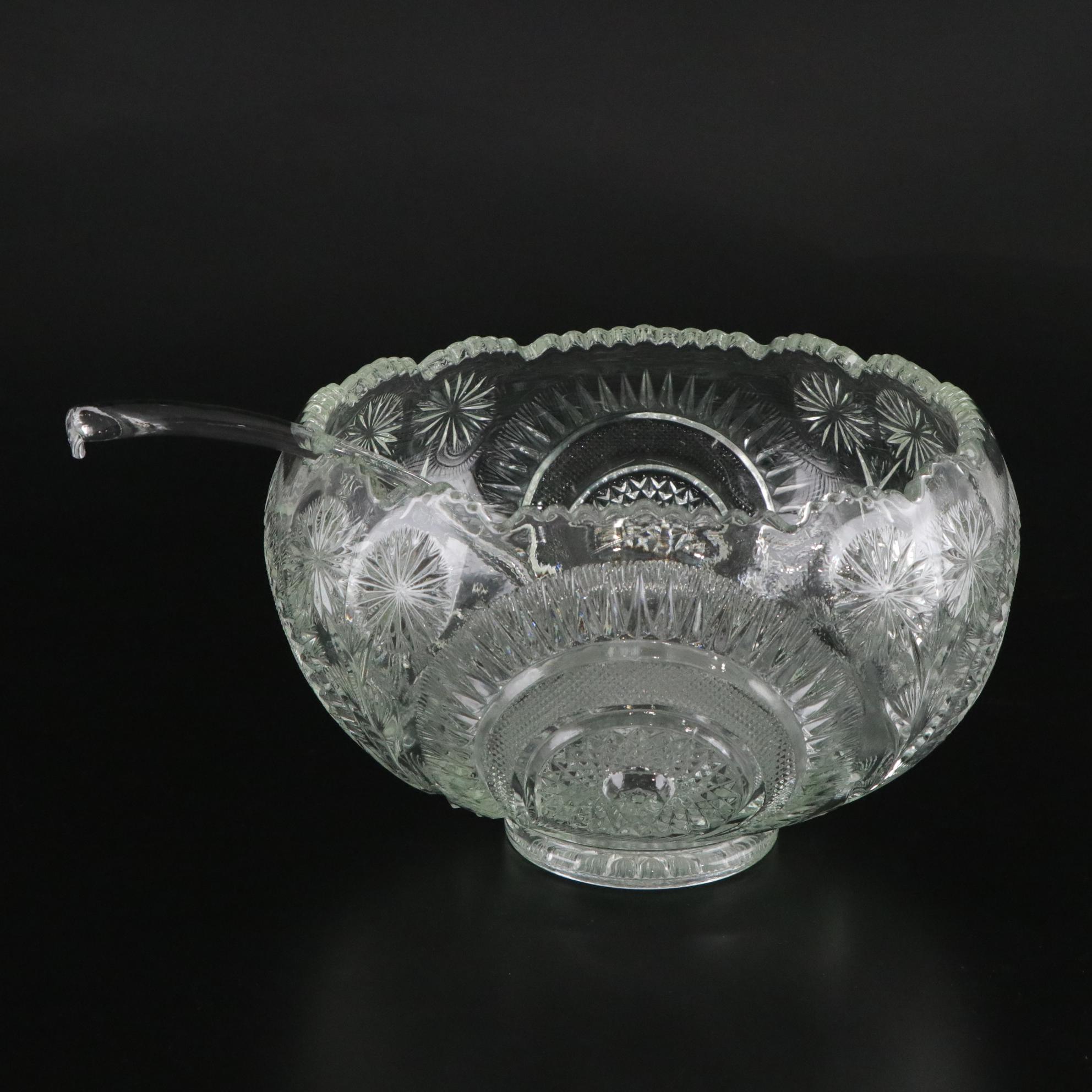L.E.Smith EAPG "Pinwheel and Stars" Punch Bowl with Cups and Ladle