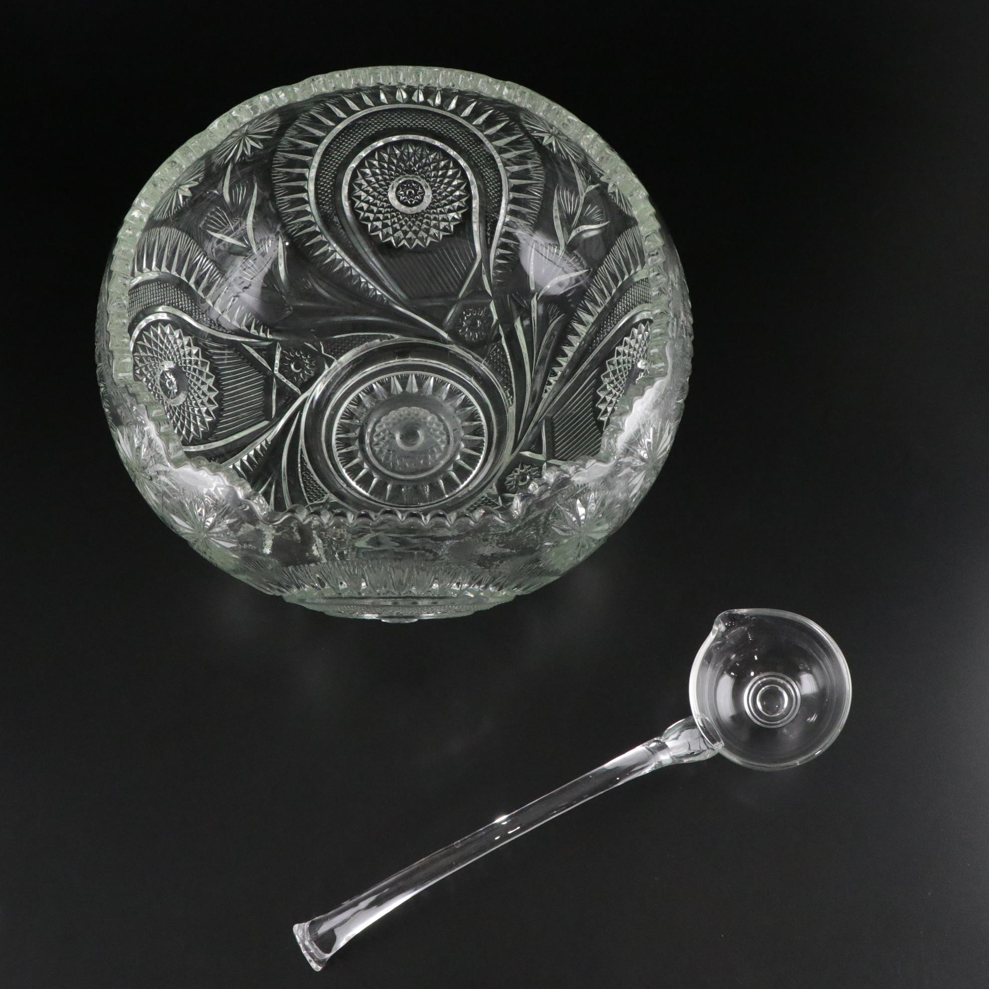 L.E.Smith EAPG "Pinwheel and Stars" Punch Bowl with Cups and Ladle