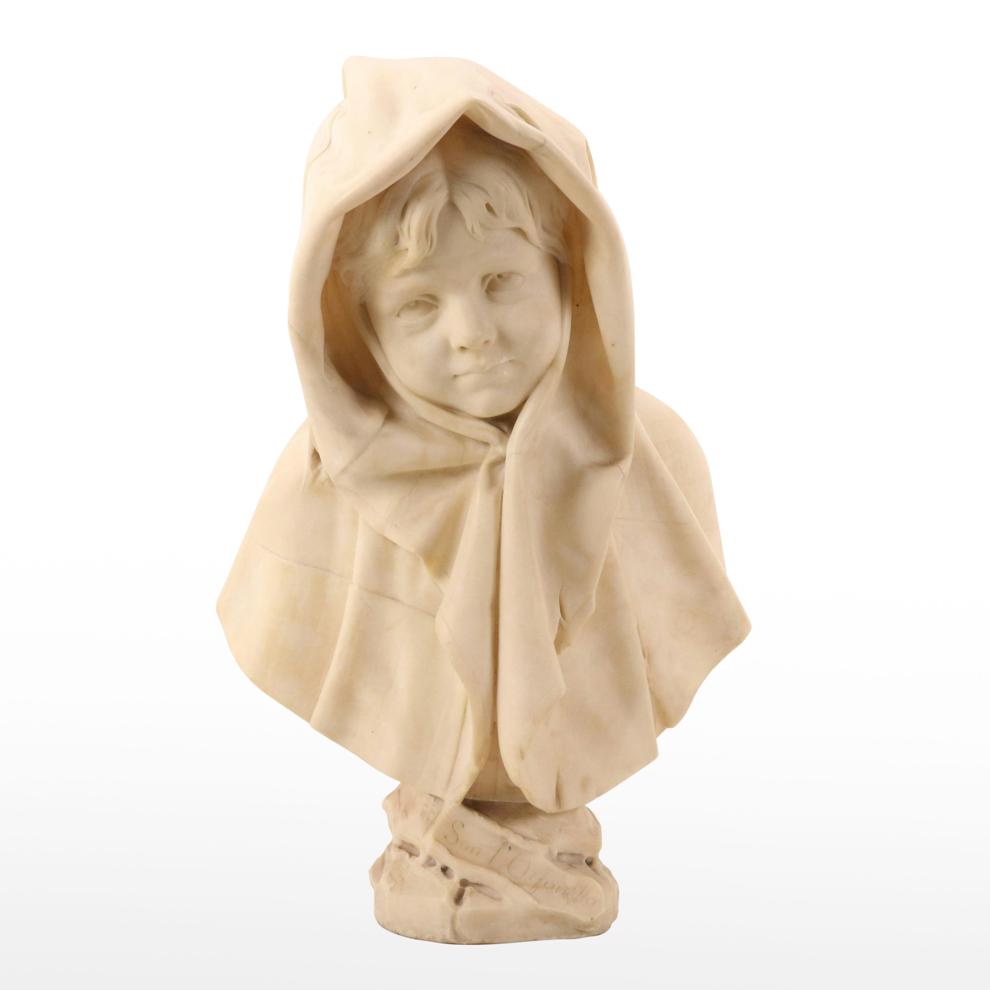 Carved Alabaster Bust "Son l'Orfanella"