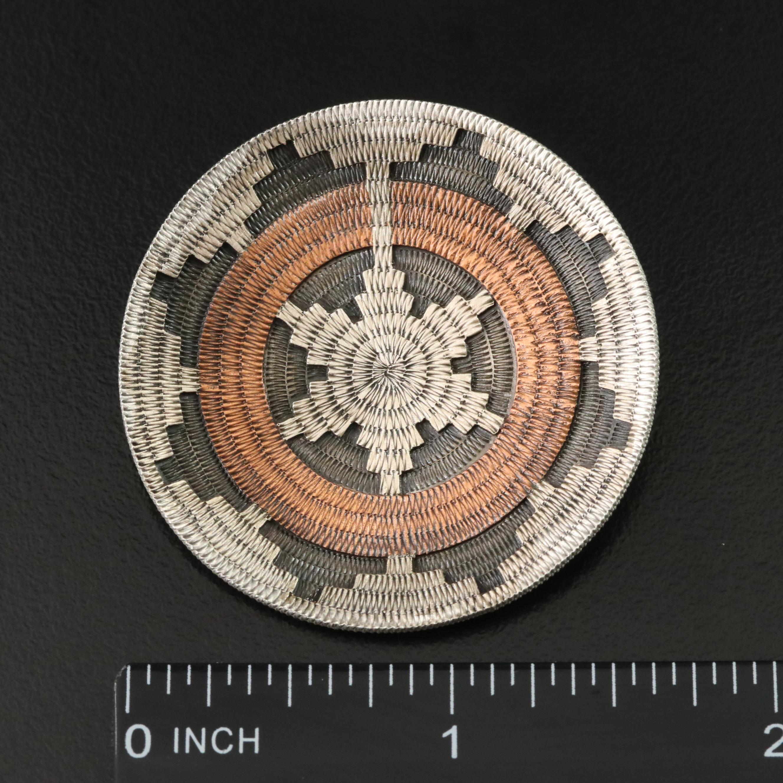 Roland Hogan Begay Navajo Diné Sterling & Copper Basket Brooch & Earrings Set