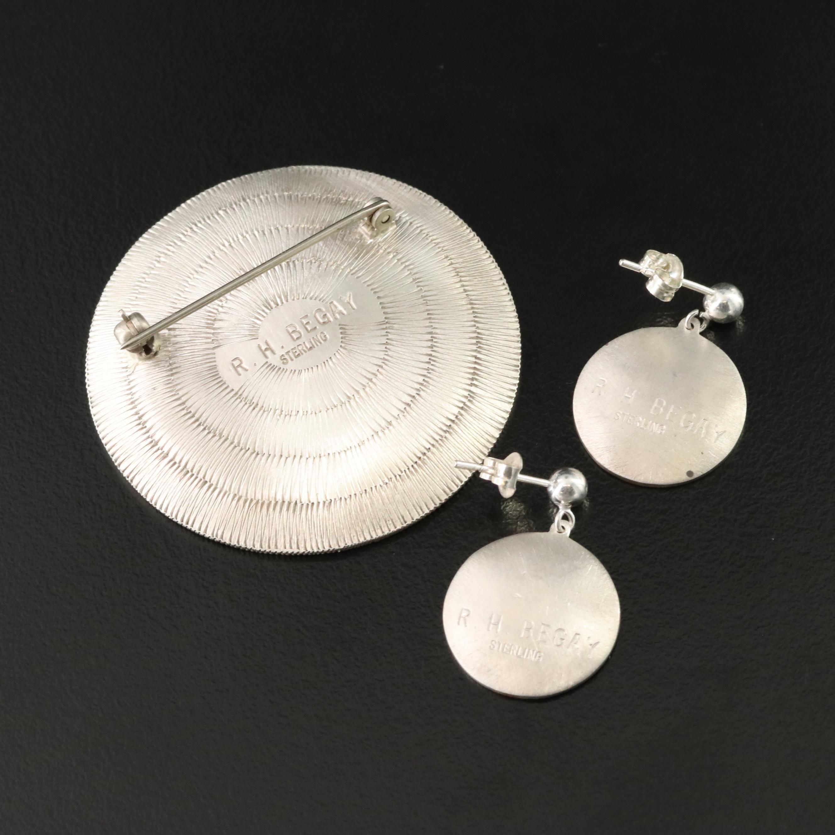 Roland Hogan Begay Navajo Diné Sterling & Copper Basket Brooch & Earrings Set