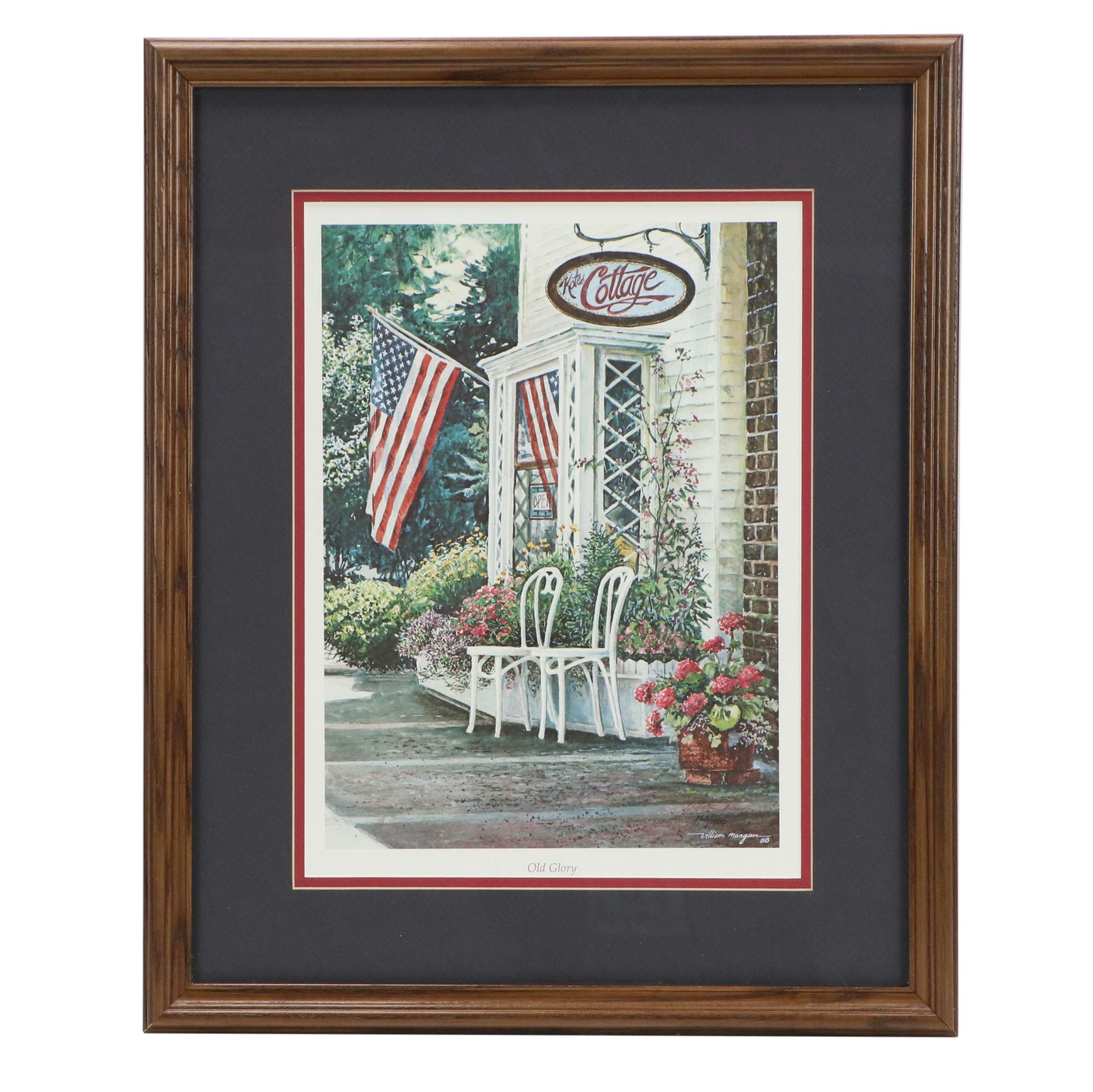 William Mangum Patio Landscape Offset Lithograph "Old Glory," 1989