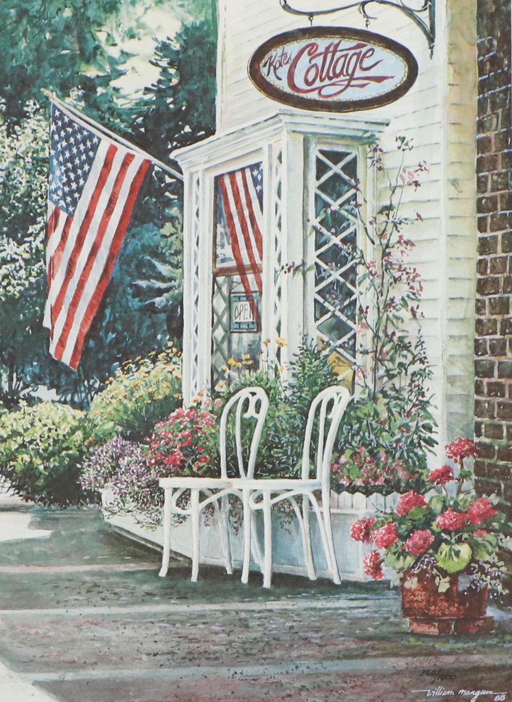 William Mangum Patio Landscape Offset Lithograph "Old Glory," 1989