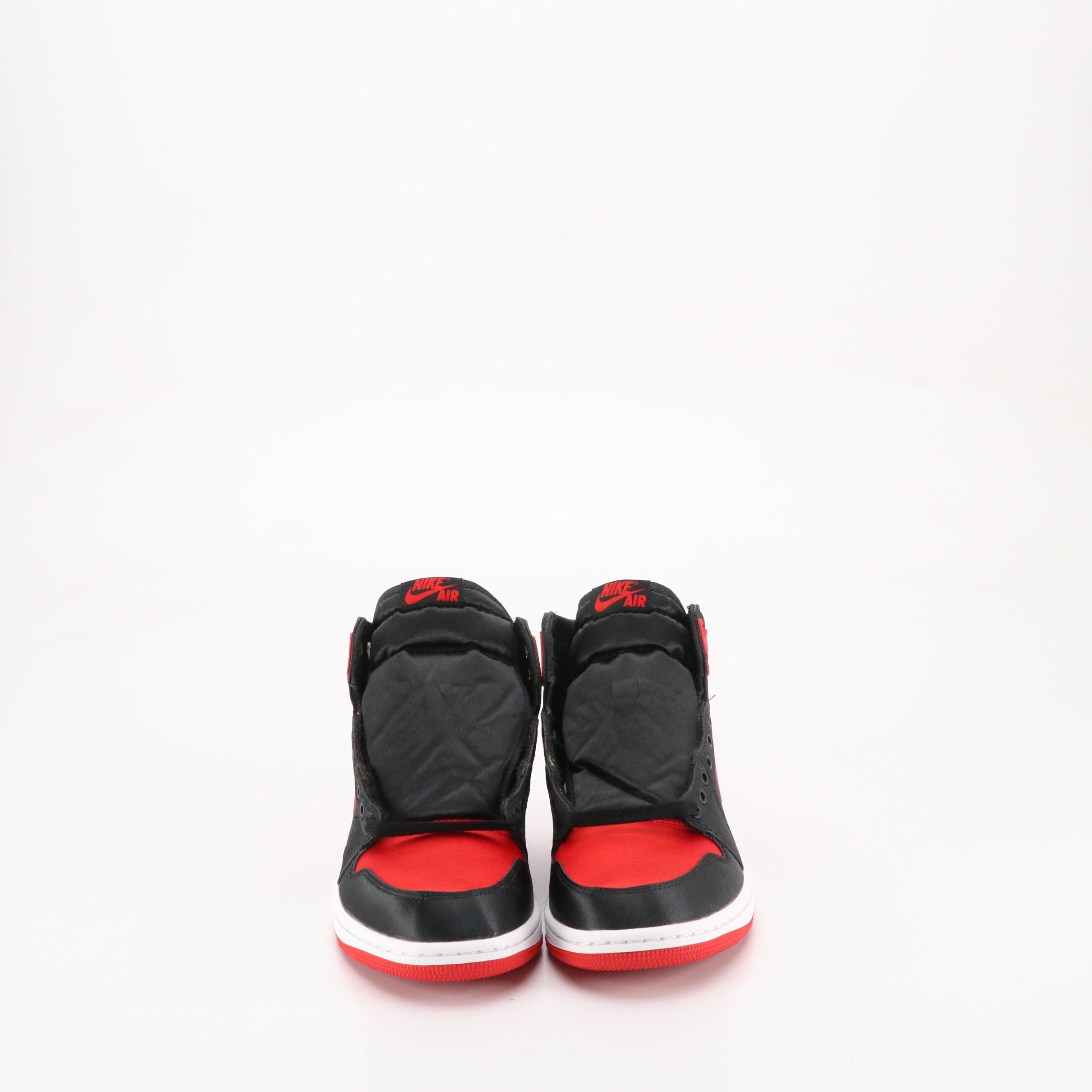Nike Air Jordan 1 Retro High OG Sneakers in Black/University Red Satin, With Box