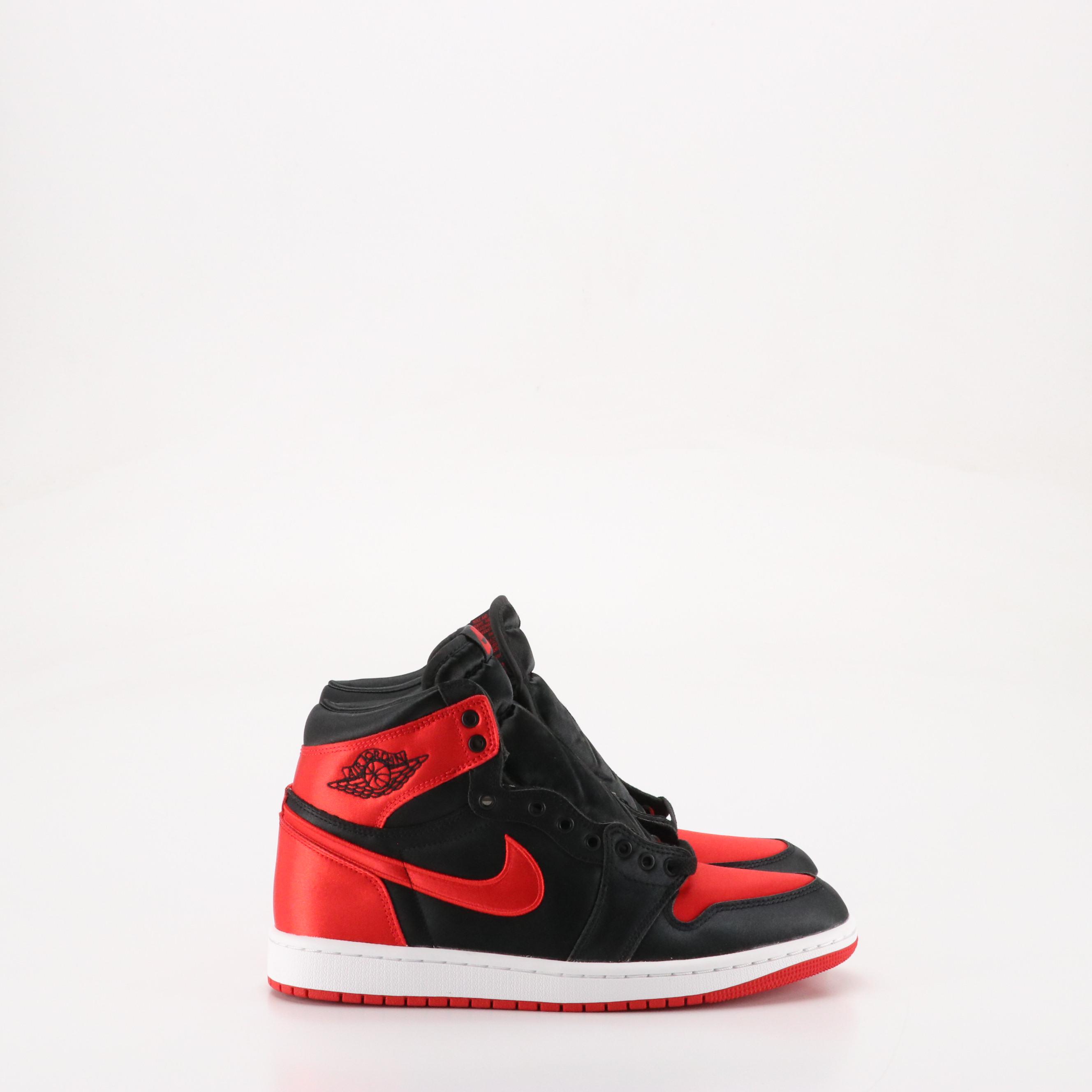 Nike Air Jordan 1 Retro High OG Sneakers in Black/University Red Satin, With Box