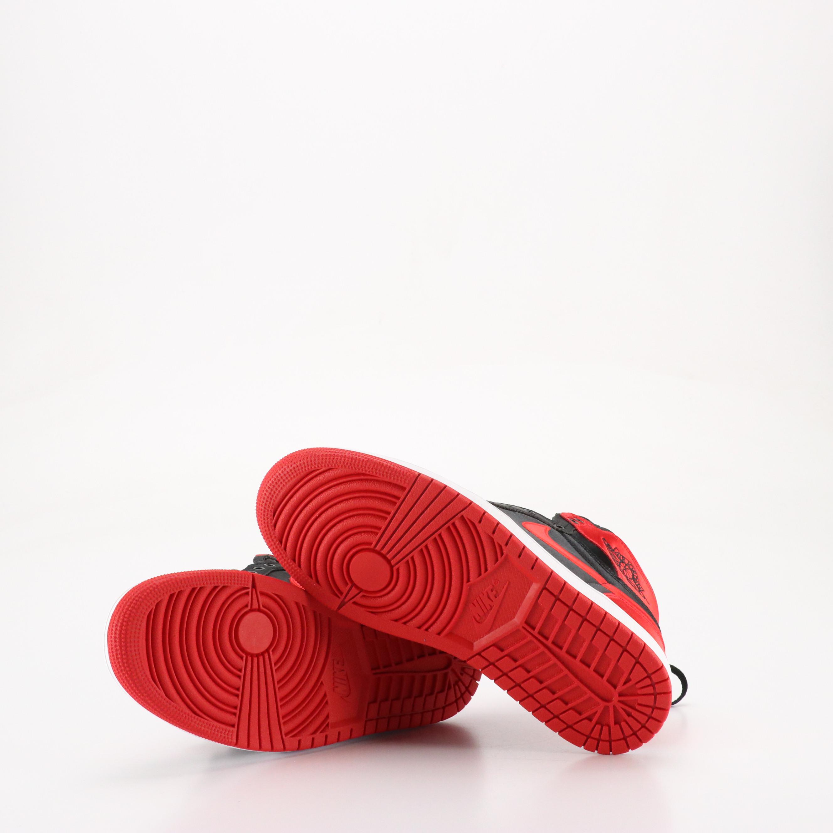 Nike Air Jordan 1 Retro High OG Sneakers in Black/University Red Satin, With Box