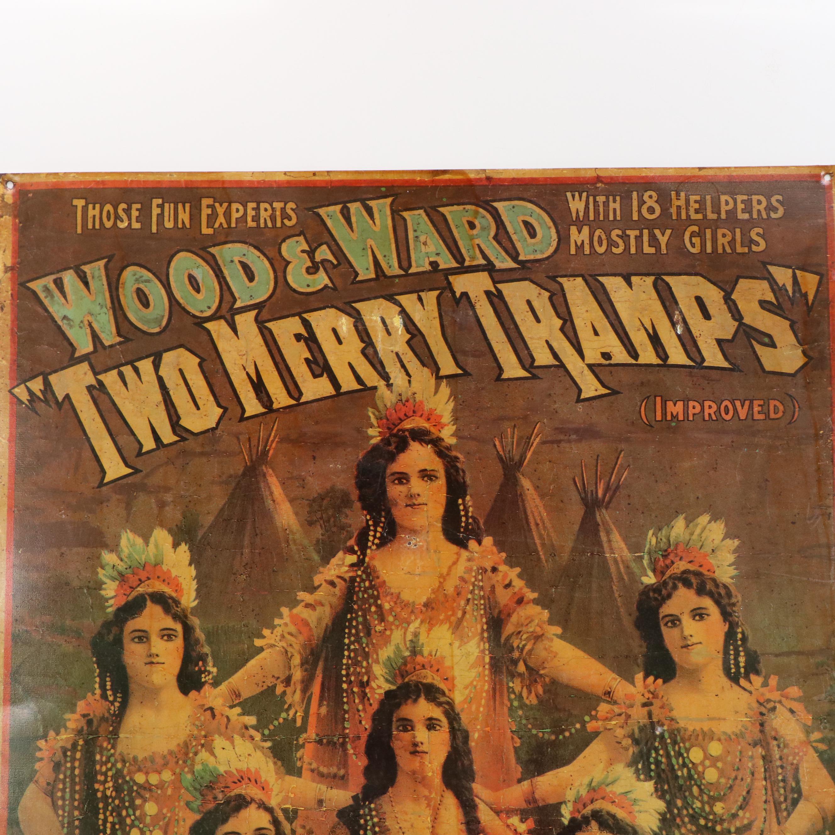 Metal Sign Poster Advertising Wood and Ward "Two Merry Tramps" Show