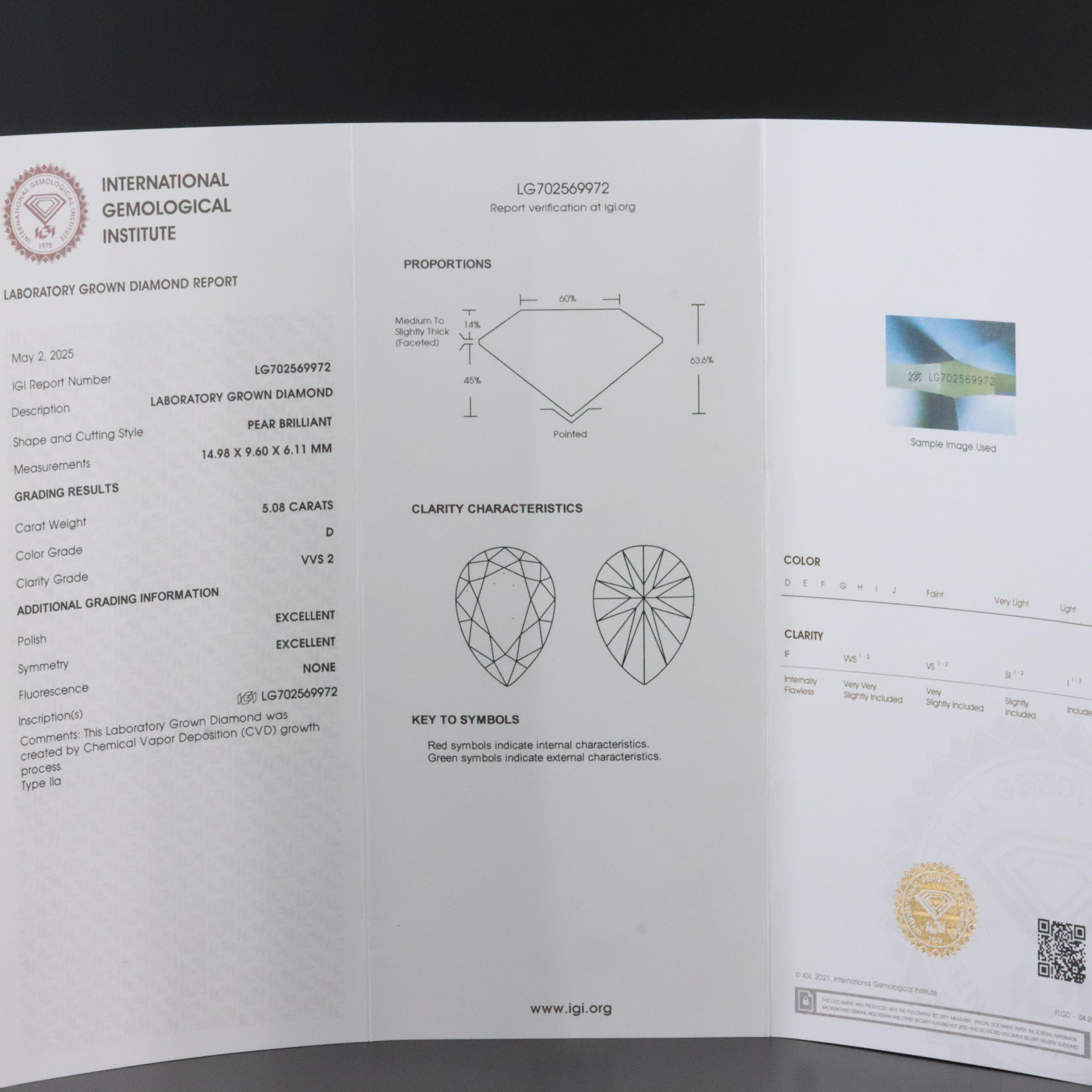 Platinum 5.08 CT Lab Grown Diamond Solitaire Ring with IGI Report