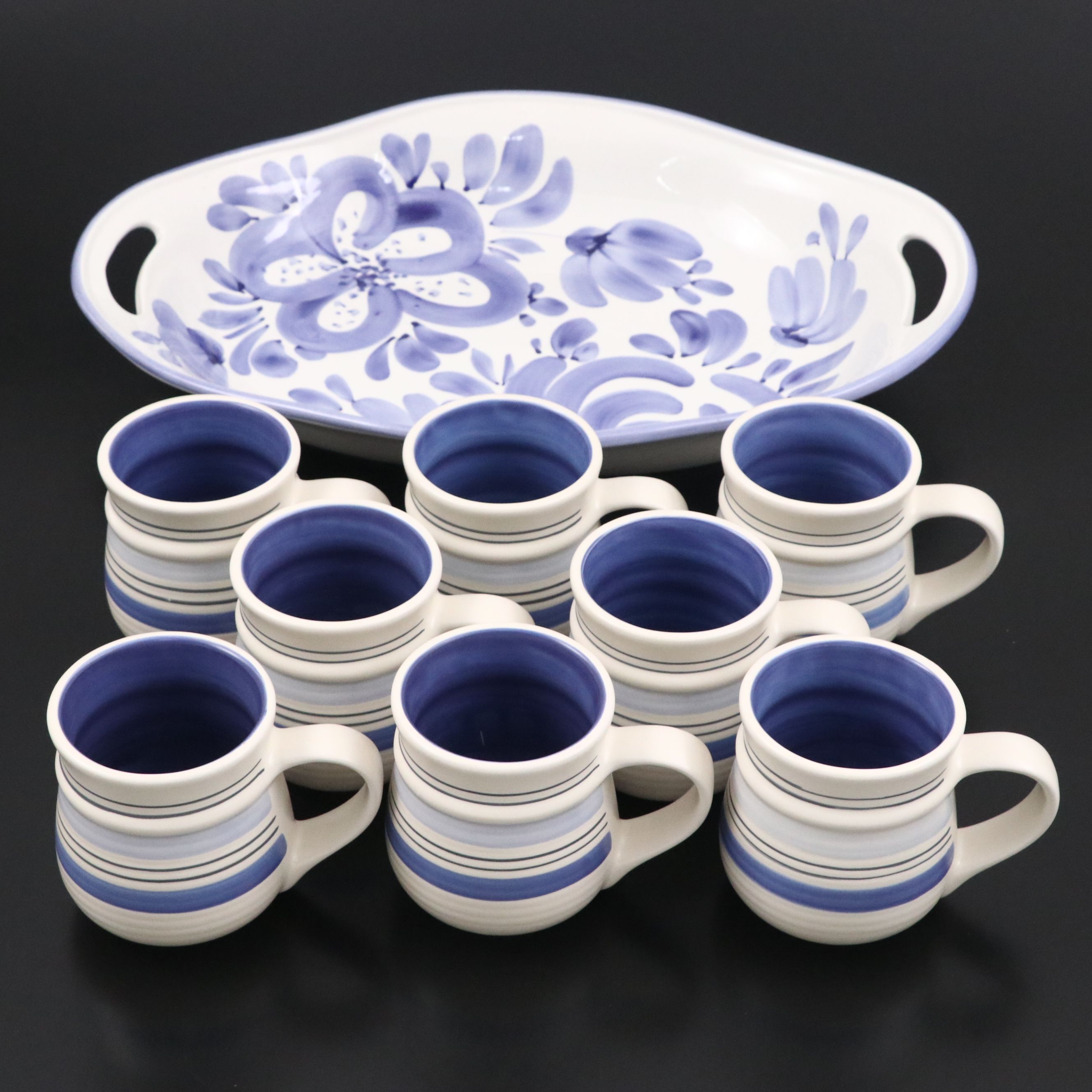 Pfaltzgraff "Rio" Hand Painted Ceramic Mugs with Handled Serving Tray