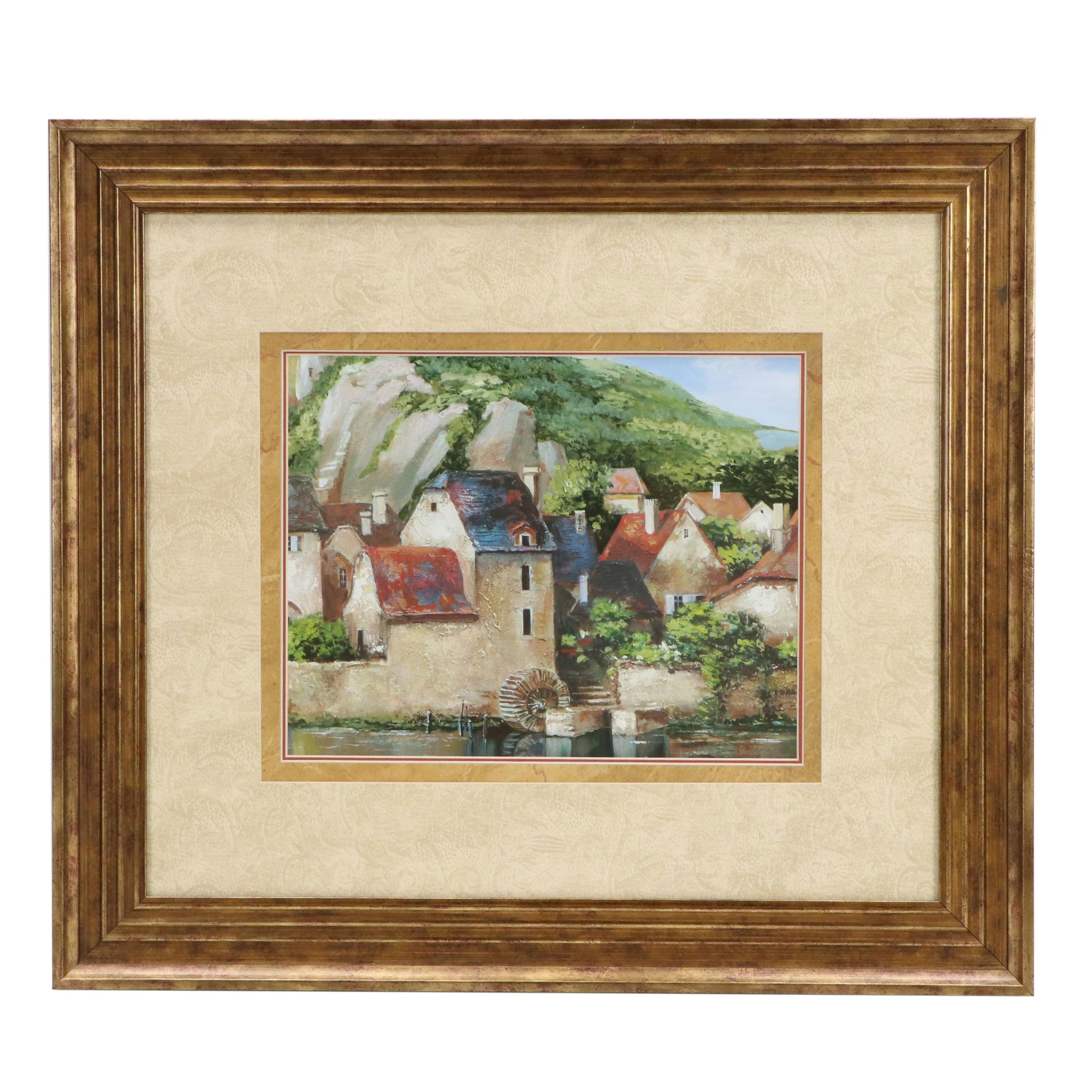 After Roger Duvall Offset Lithograph Village Landscape Offset Lithograph