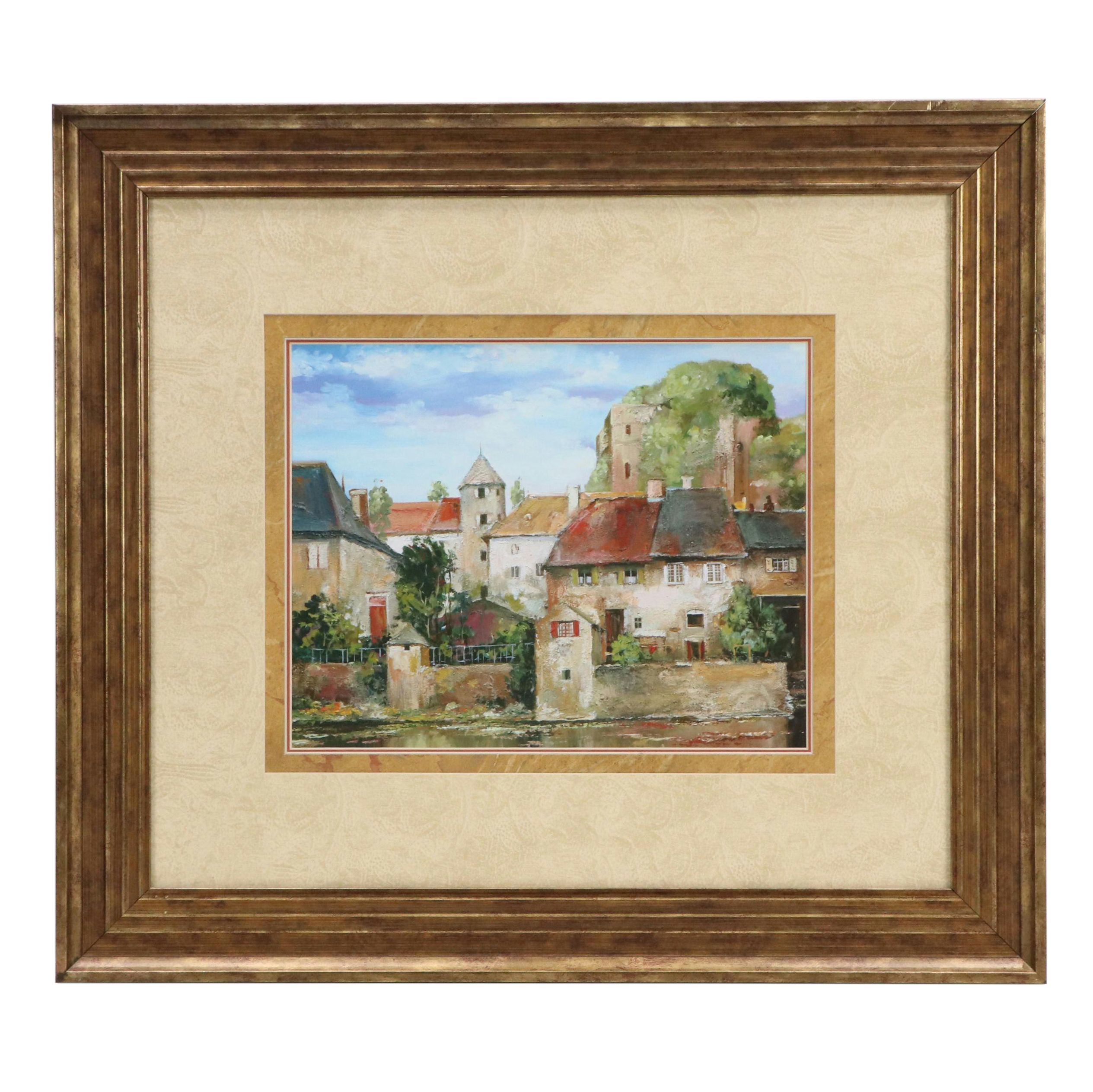 After Roger Duvall Offset Lithograph Village Landscape Offset Lithograph