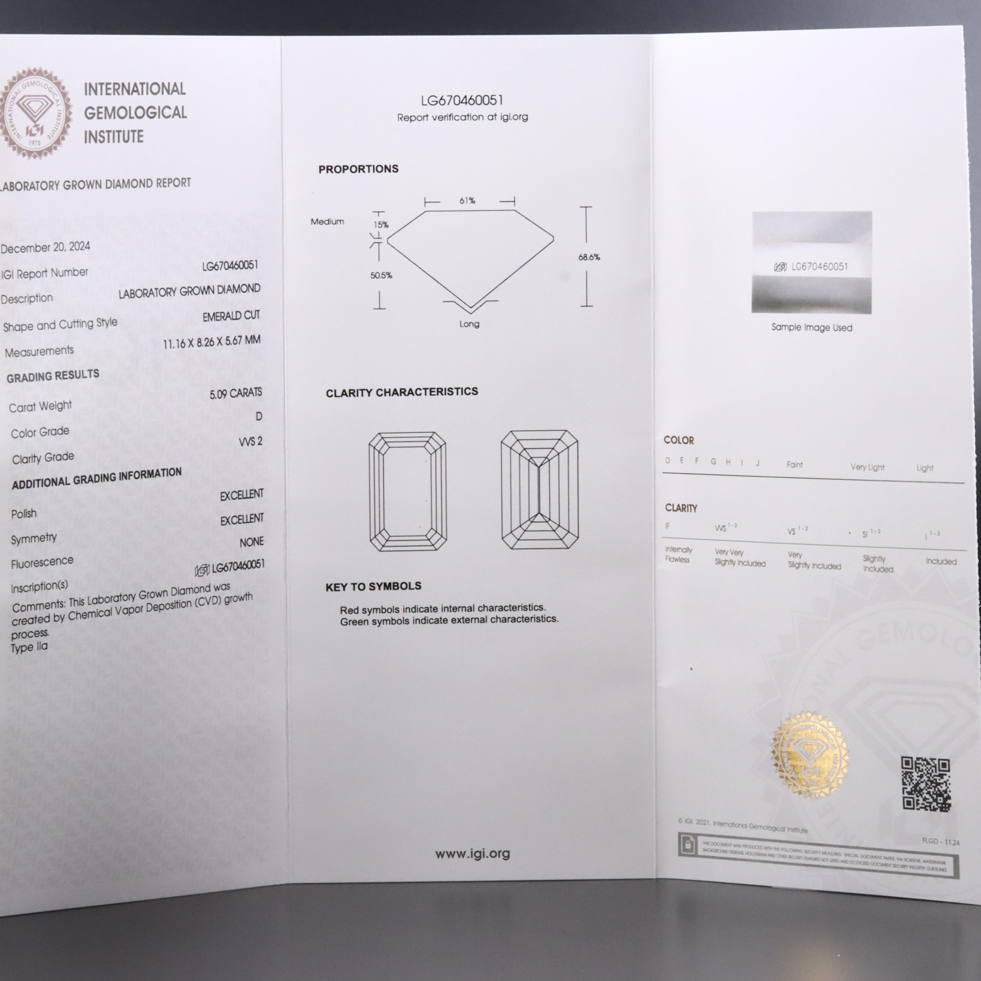 Loose 5.09 CT Lab Grown Diamond with IGI Report