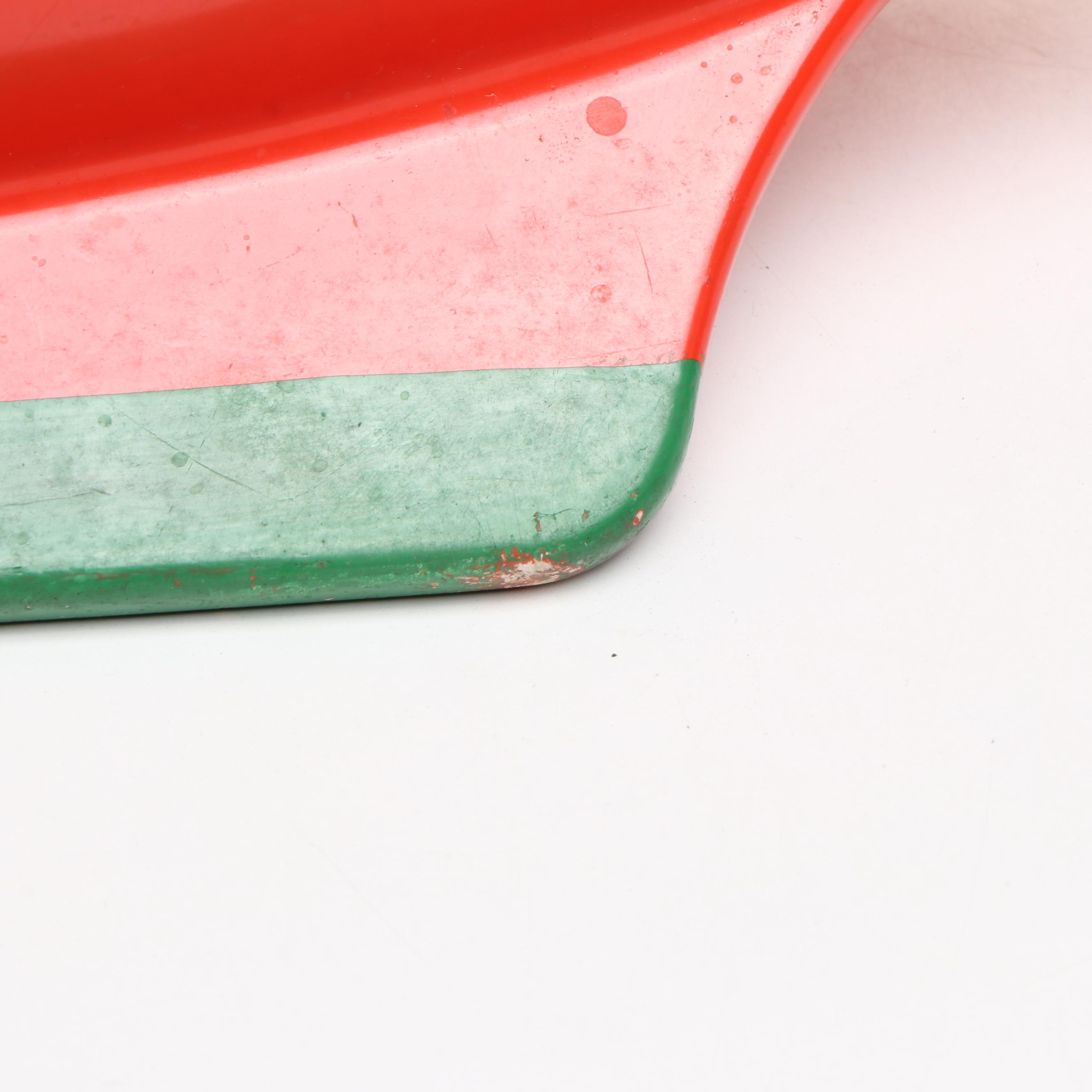 Paint-Decorated Wood Model Sailboat with Metal Stand