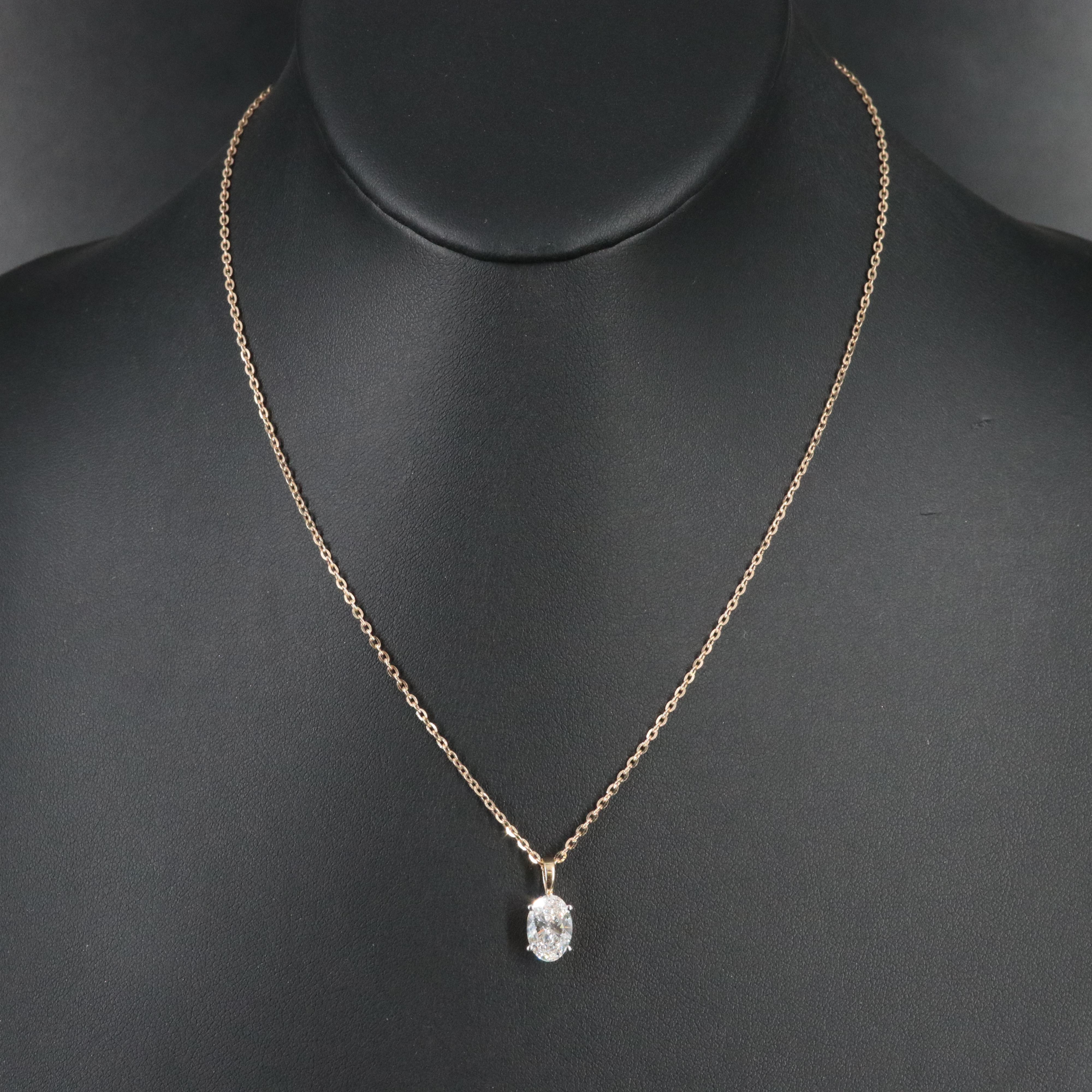 14K 1.66 CT Lab Grown Diamond Solitaire Pendant Necklace with IGI Report