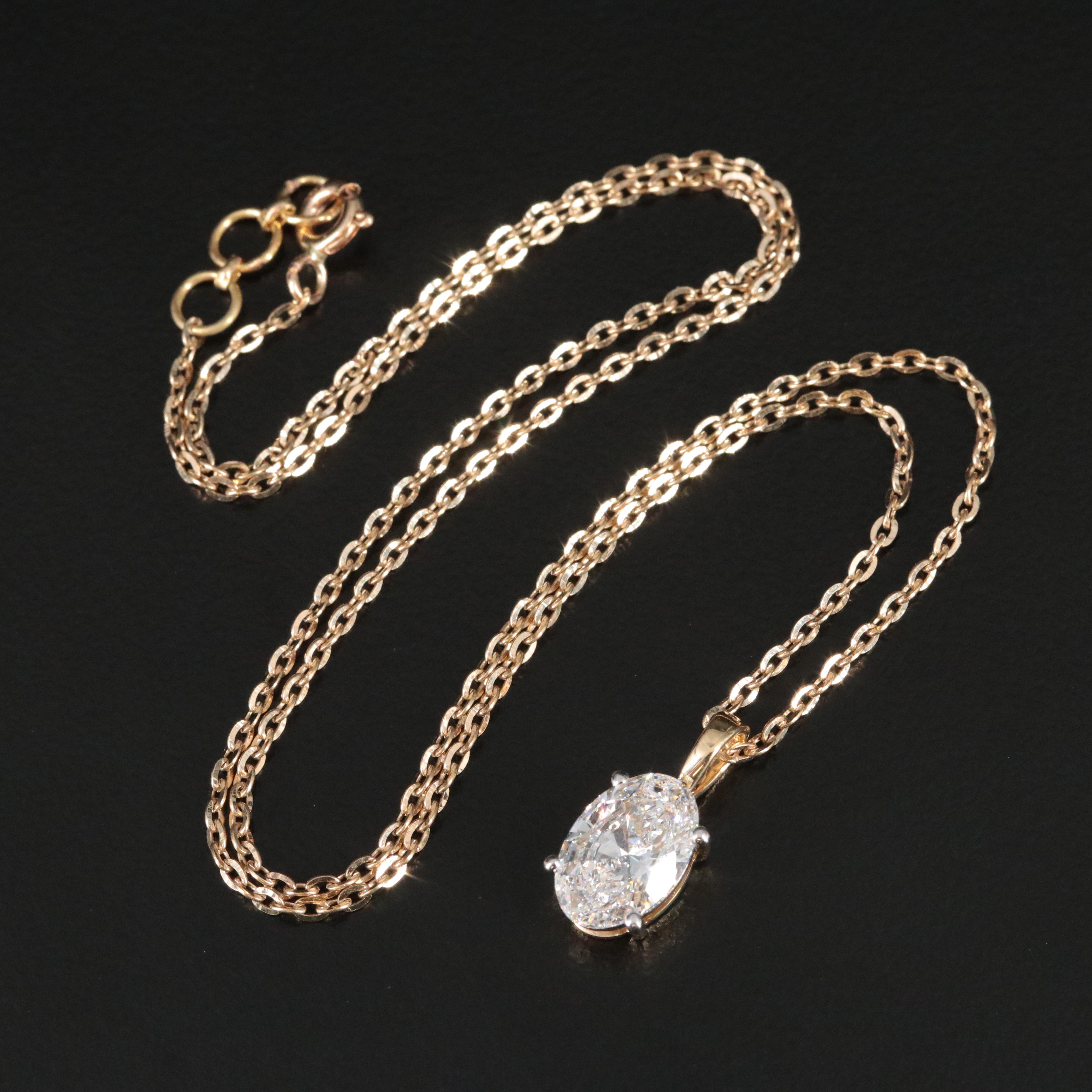 14K 1.66 CT Lab Grown Diamond Solitaire Pendant Necklace with IGI Report