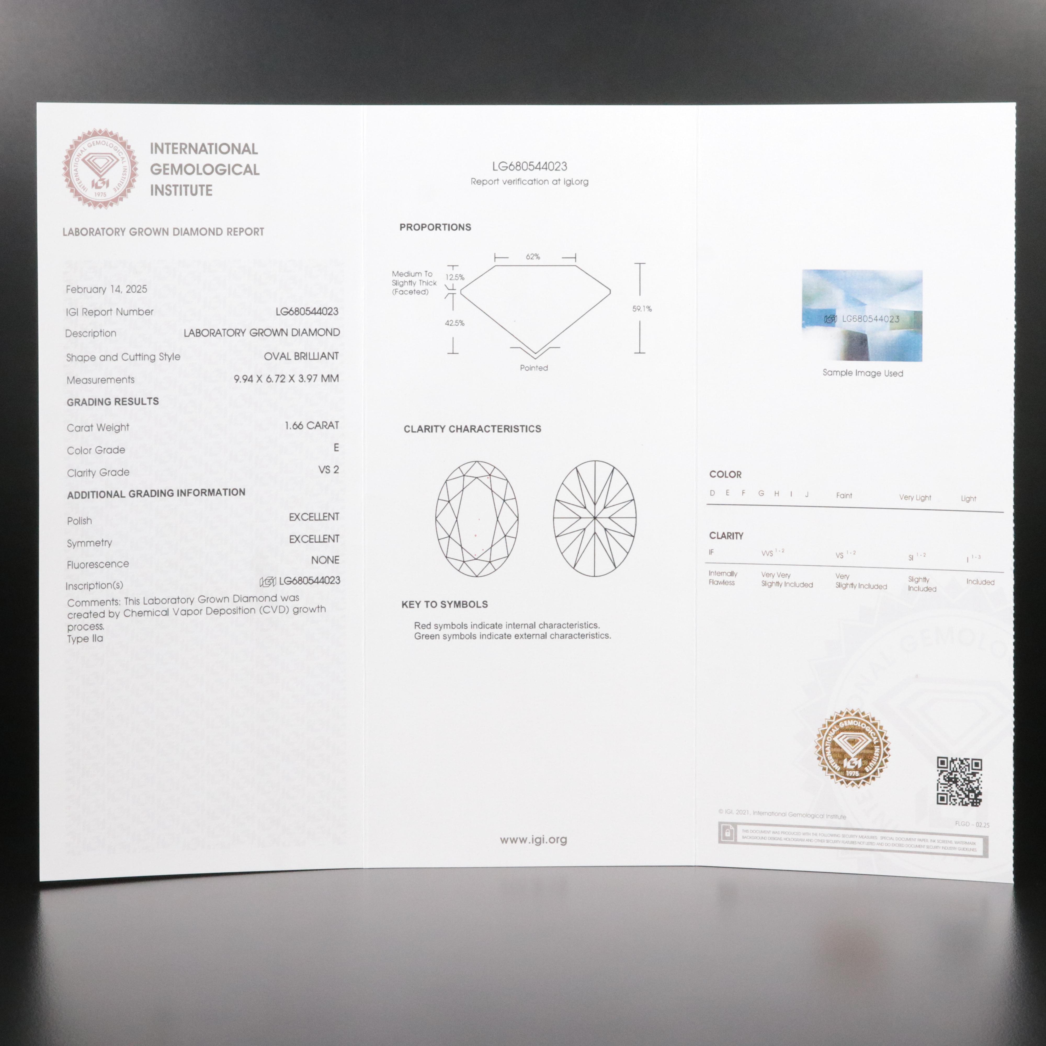 14K 1.66 CT Lab Grown Diamond Solitaire Pendant Necklace with IGI Report