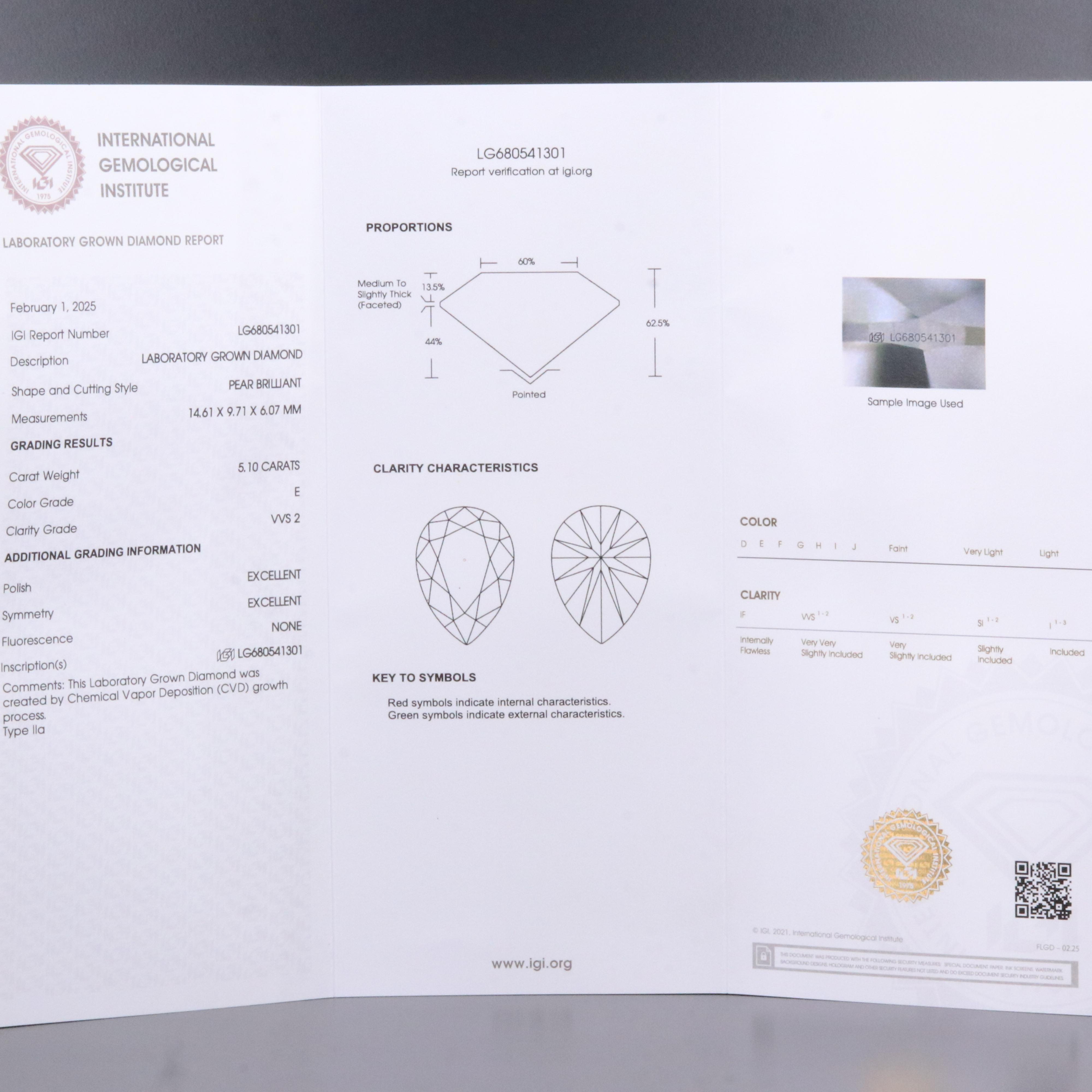 Loose 5.10 CT Lab Grown Diamond with IGI Report