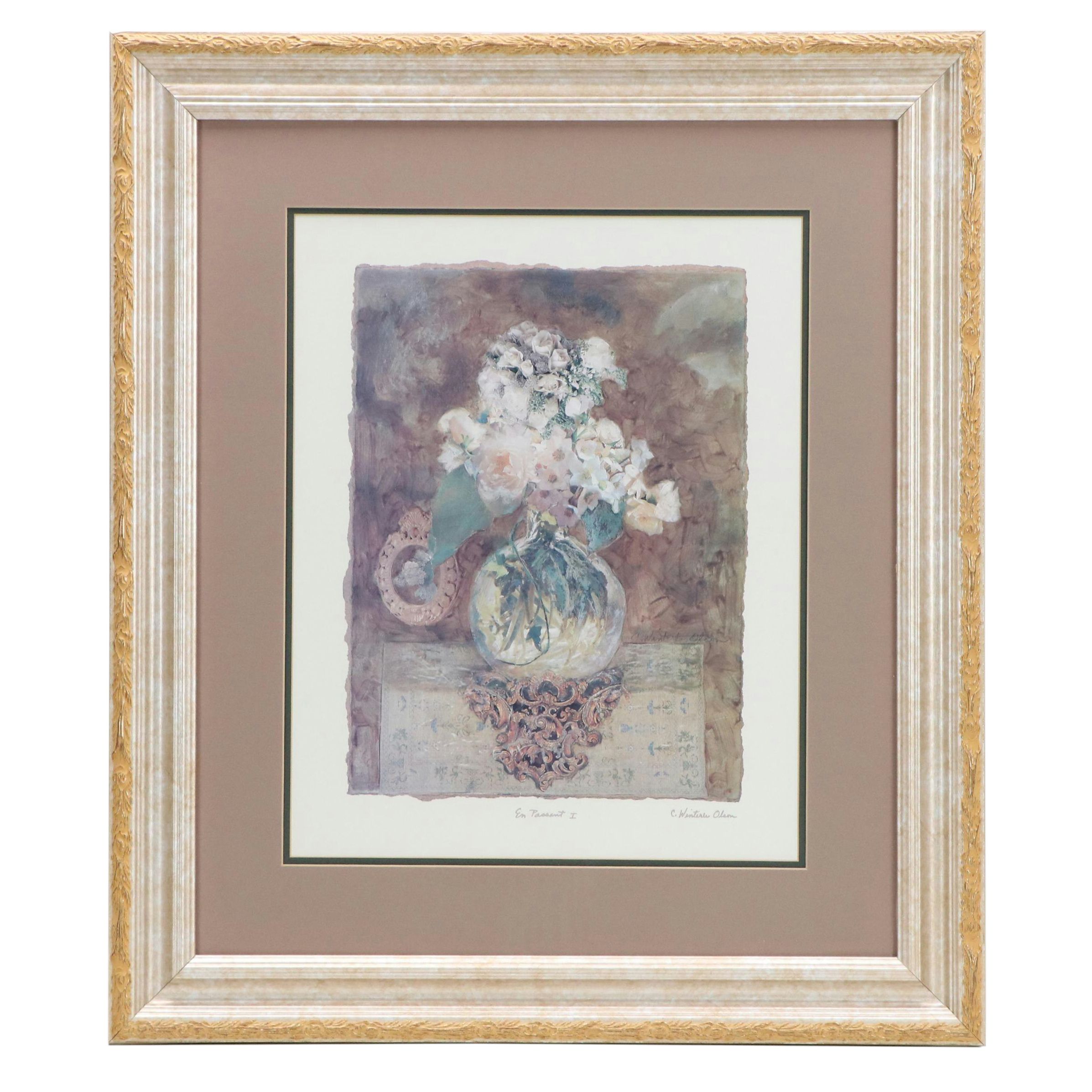 After Charlene Winterle Olson Floral Still Offest Lithograph "En Passant I"